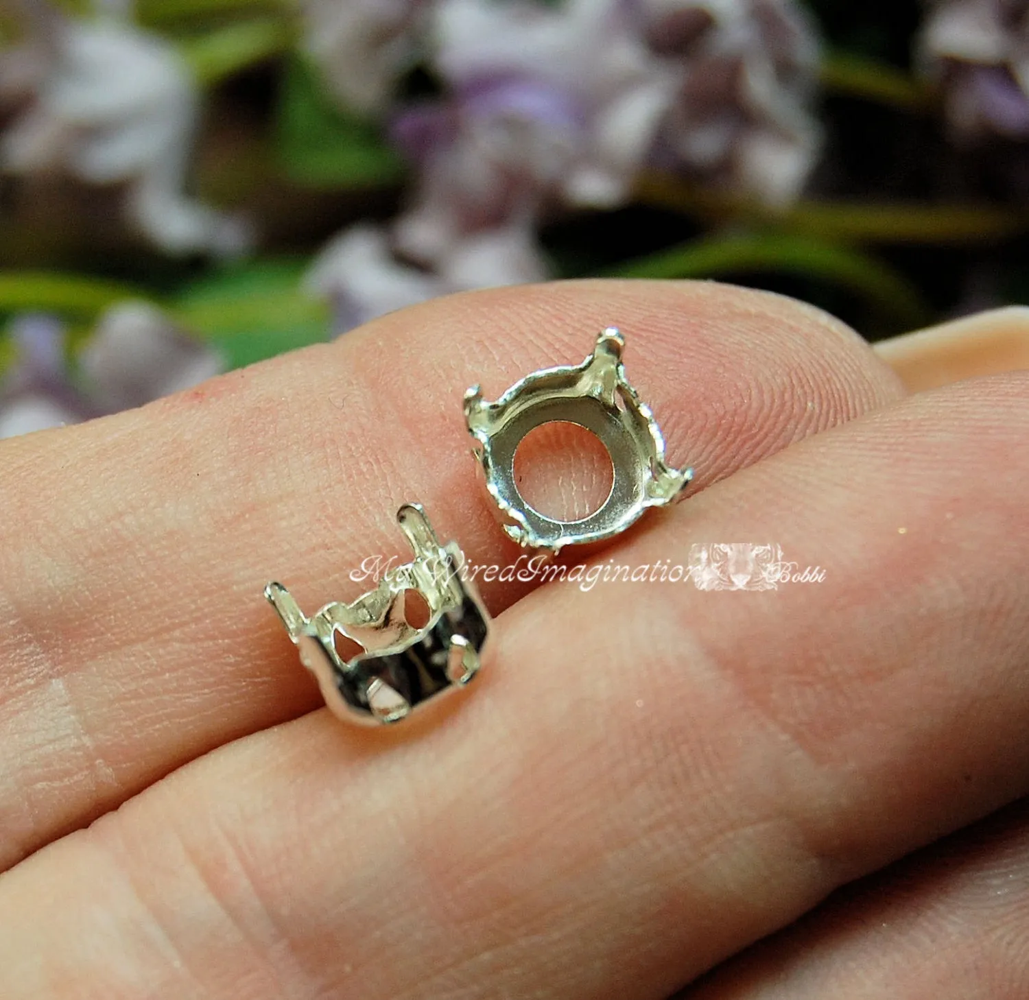 SOLID Sterling Silver 925 Sew On Setting for 39ss-8mm Round Crystals & Gemstones