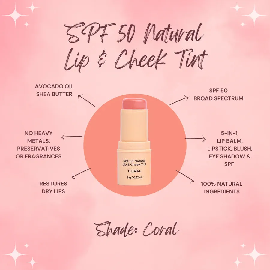SPF 50 Natural Lip & Cheek Tint - Coral