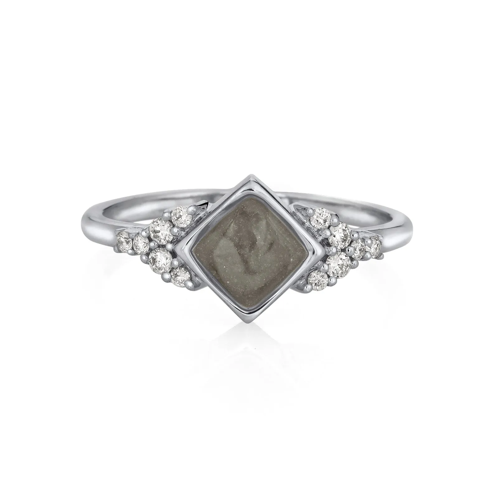 Square Setting Diamond Cluster Cremation Ring in 14K White Gold