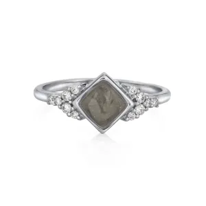 Square Setting Diamond Cluster Cremation Ring in 14K White Gold