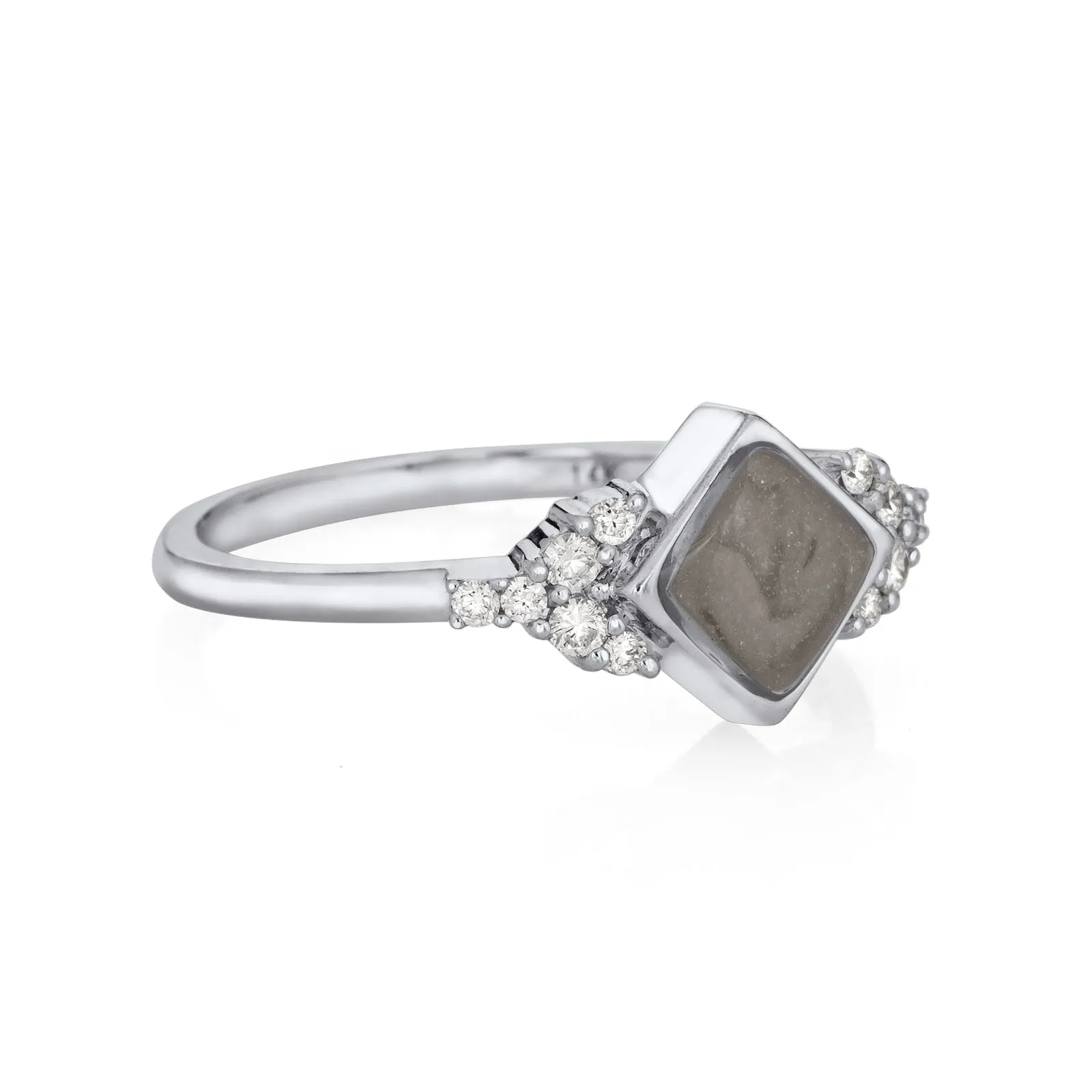 Square Setting Diamond Cluster Cremation Ring in 14K White Gold
