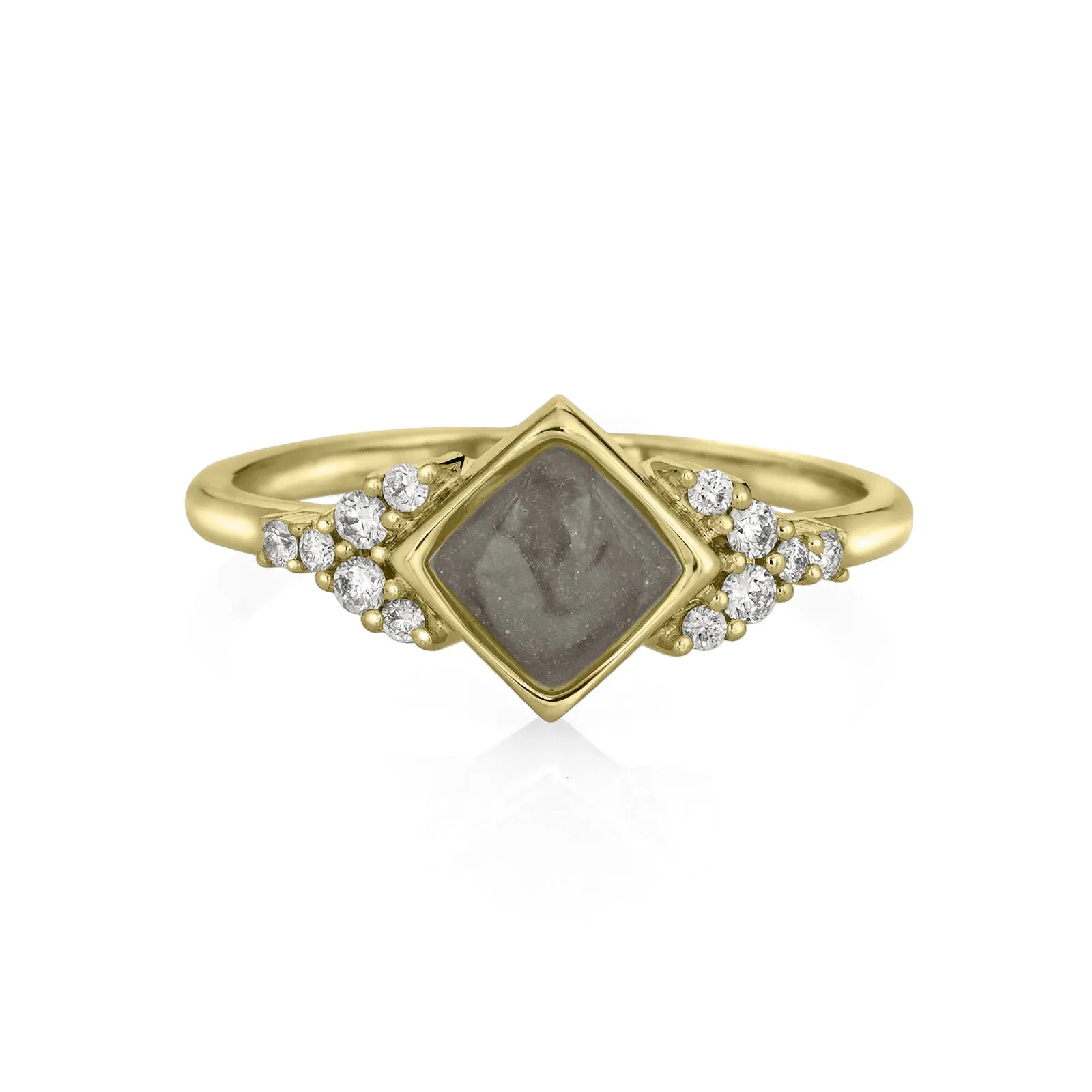 Square Setting Diamond Cluster Cremation Ring in 14K Yellow Gold