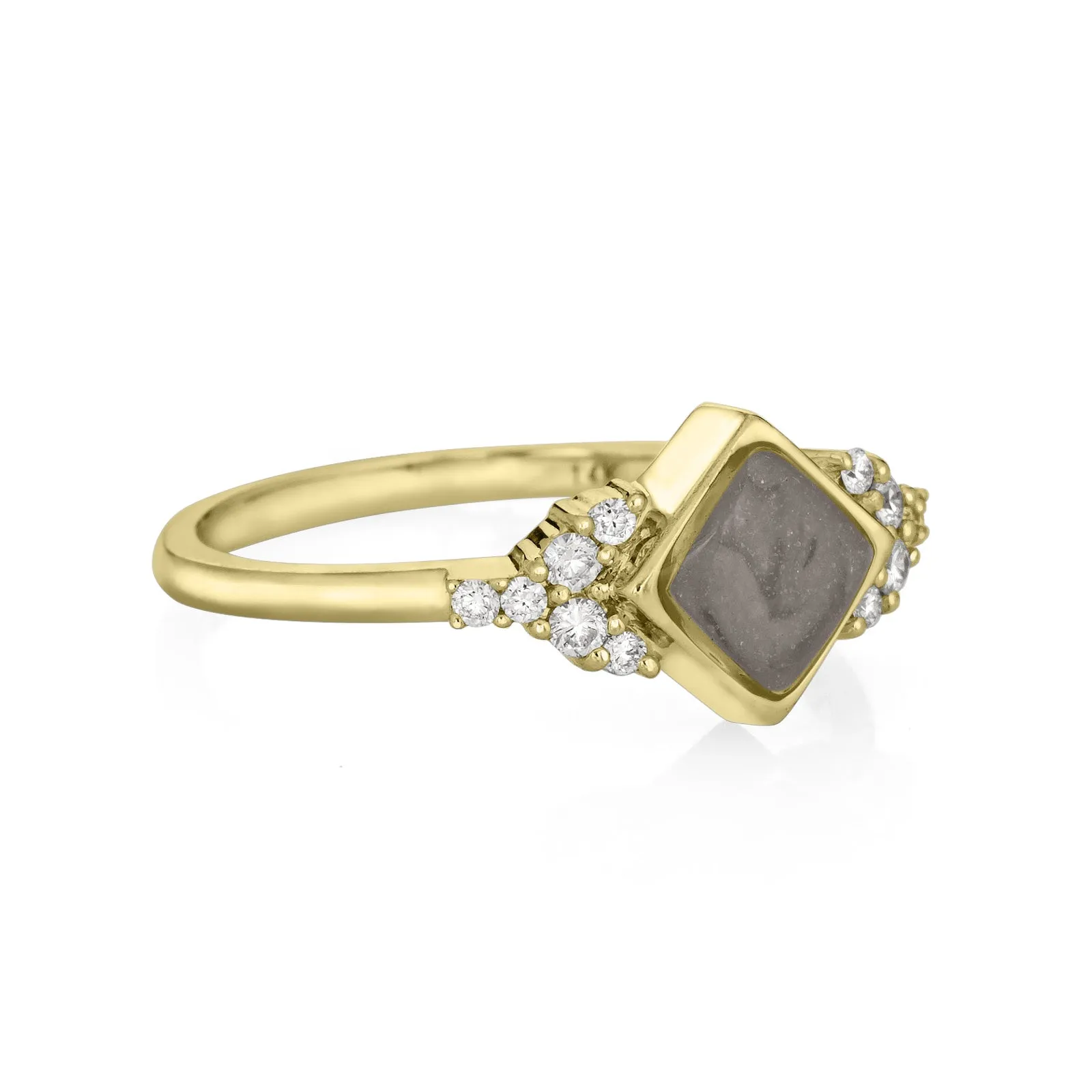 Square Setting Diamond Cluster Cremation Ring in 14K Yellow Gold