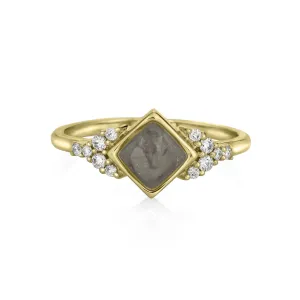 Square Setting Diamond Cluster Cremation Ring in 14K Yellow Gold