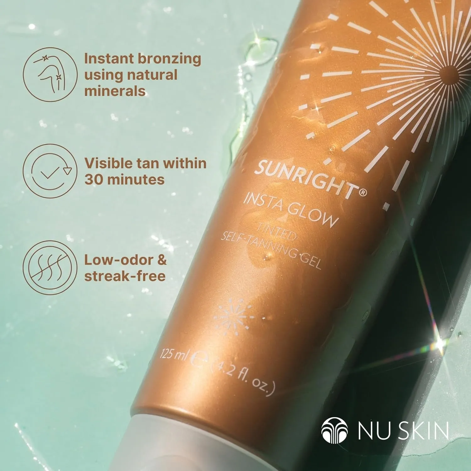 Sunright Insta Glow Self Tanner Gel | 4.2 Oz | Summer Tan | Face & Body Bronzer | Beauty & Skin Care | Vitamin E & Avocado Oil & Amino Acids
