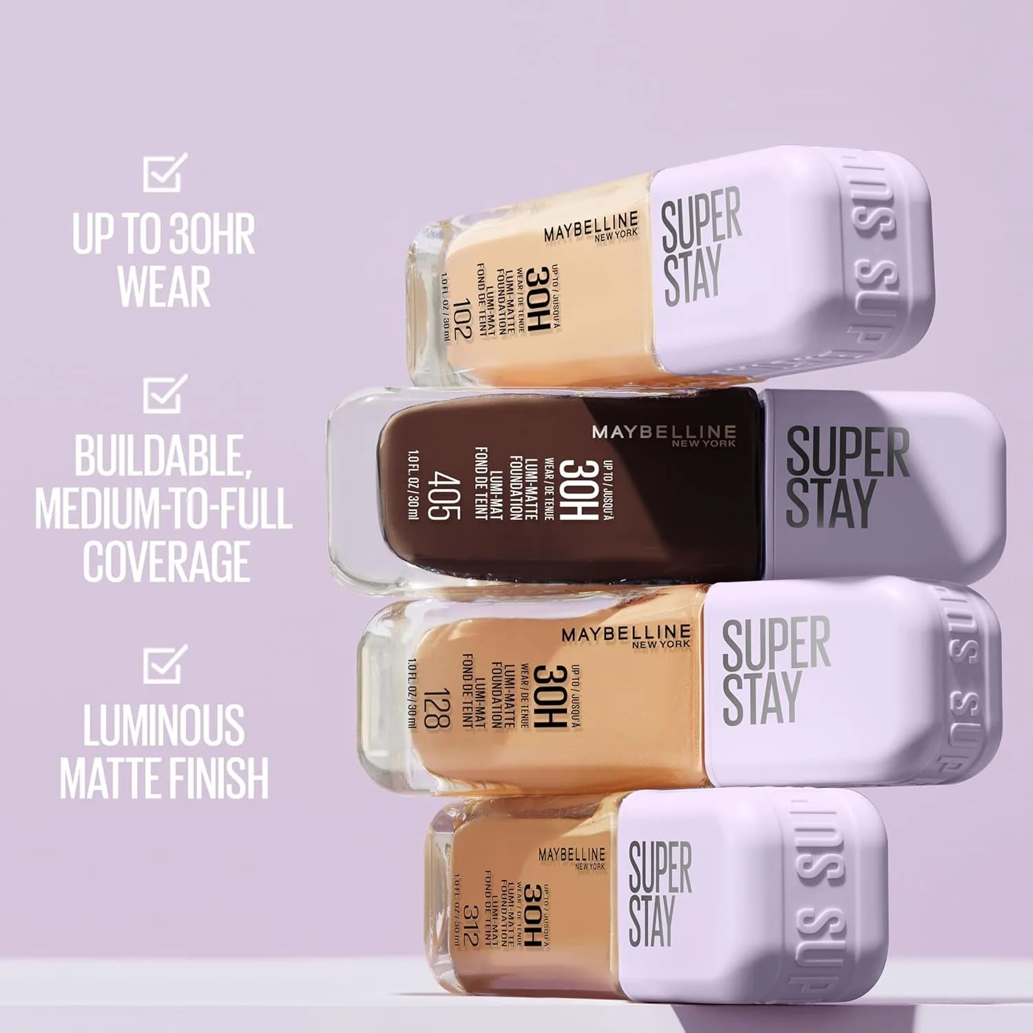 Super Stay Lumi-Matte Foundation, Lightweight and Buildable Full Coverage Foundation Makeup for up to 30HR Wear, 112, 1 Count
