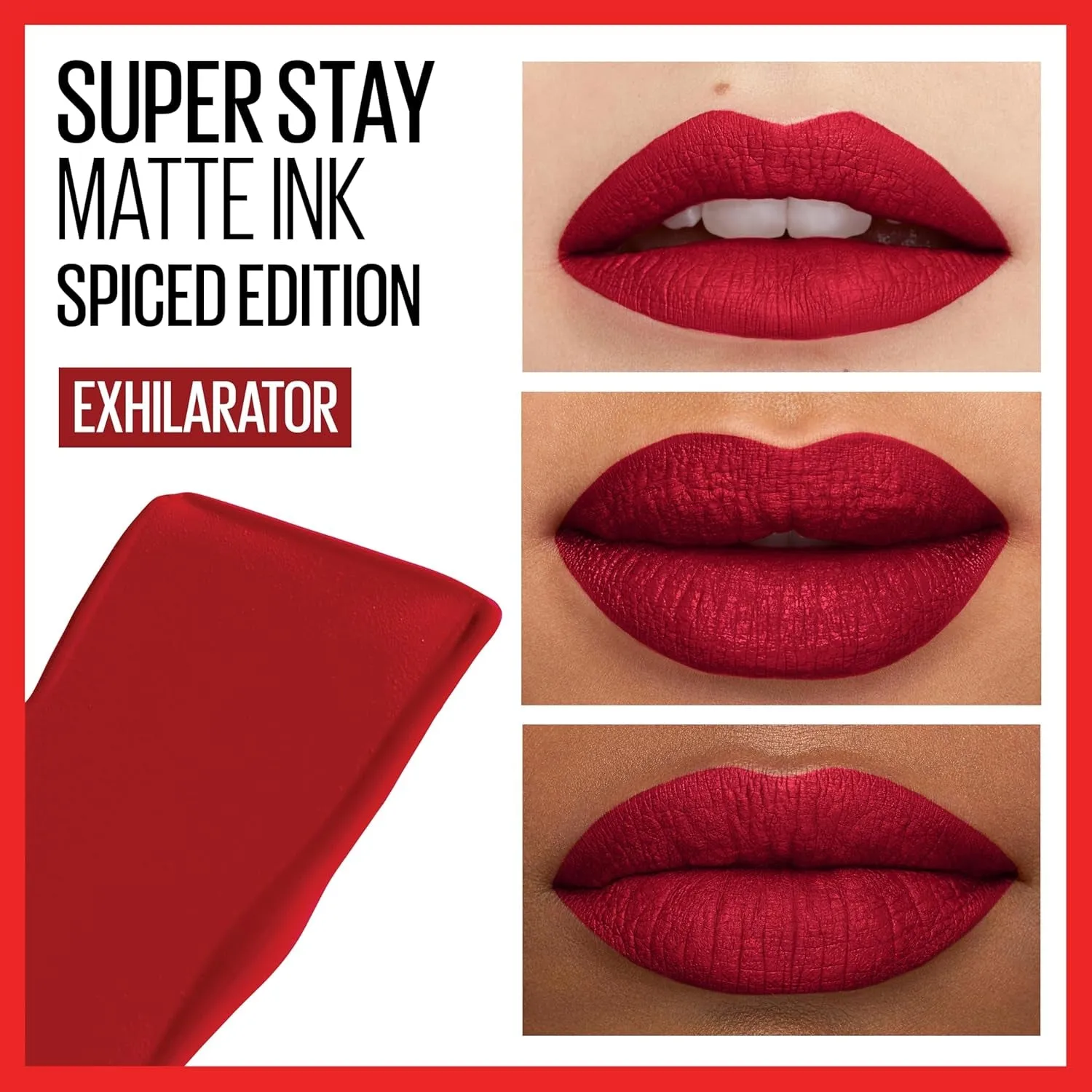 Super Stay Matte Ink Liquid Lipstick Makeup, Long Lasting High Impact Color, up to 16H Wear, Exhilarator, Ruby Red, 1 Count