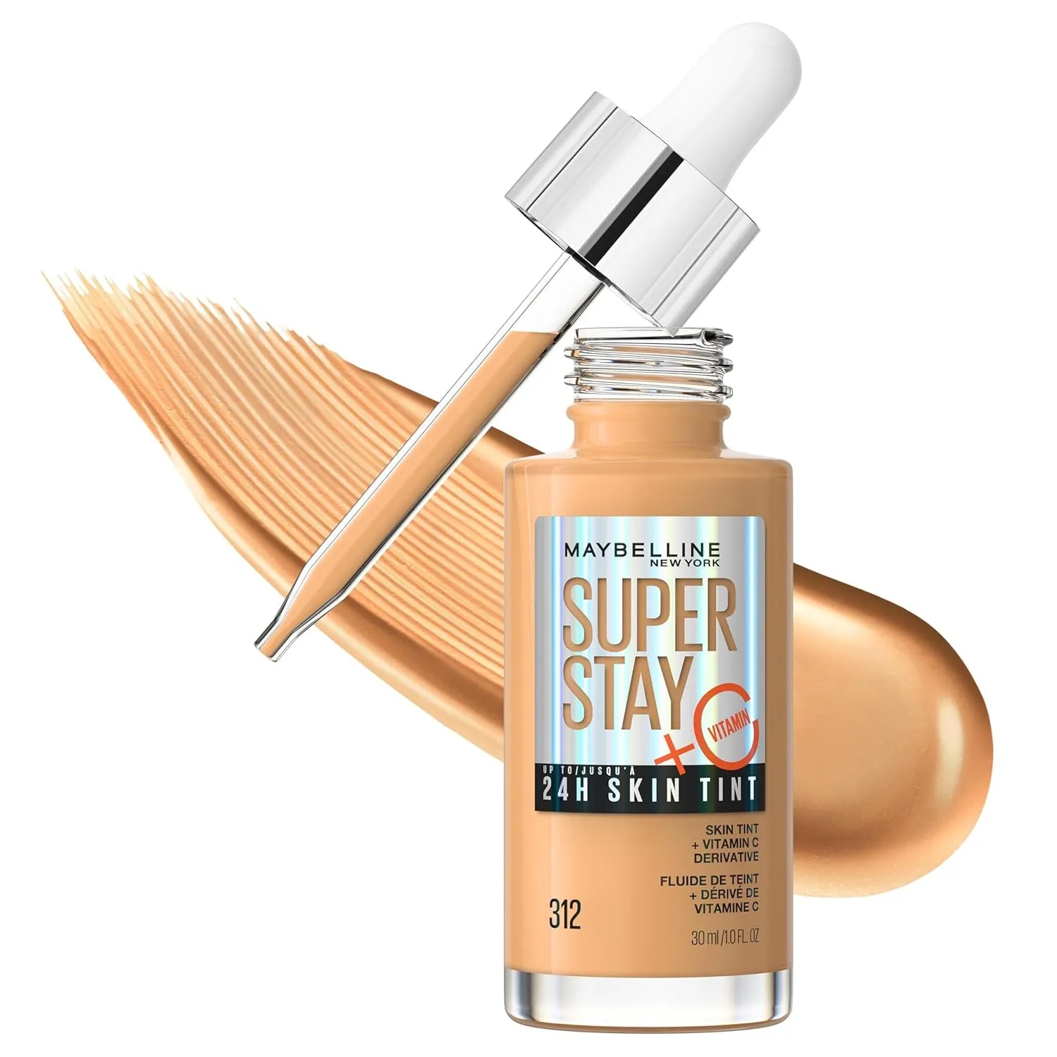 Super Stay up to 24HR Skin Tint, Radiant Light-To-Medium Coverage Foundation, Makeup Infused with Vitamin C, 120, 1 Count