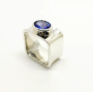 Tanzanite silver square Ring