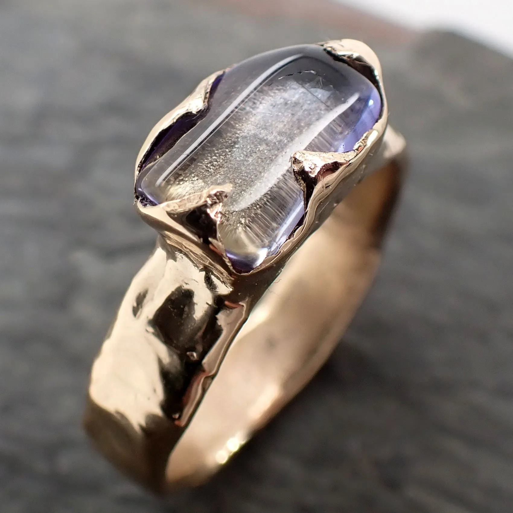 Tanzanite tumbled blue green 14k Rose gold Solitaire gemstone ring 2941