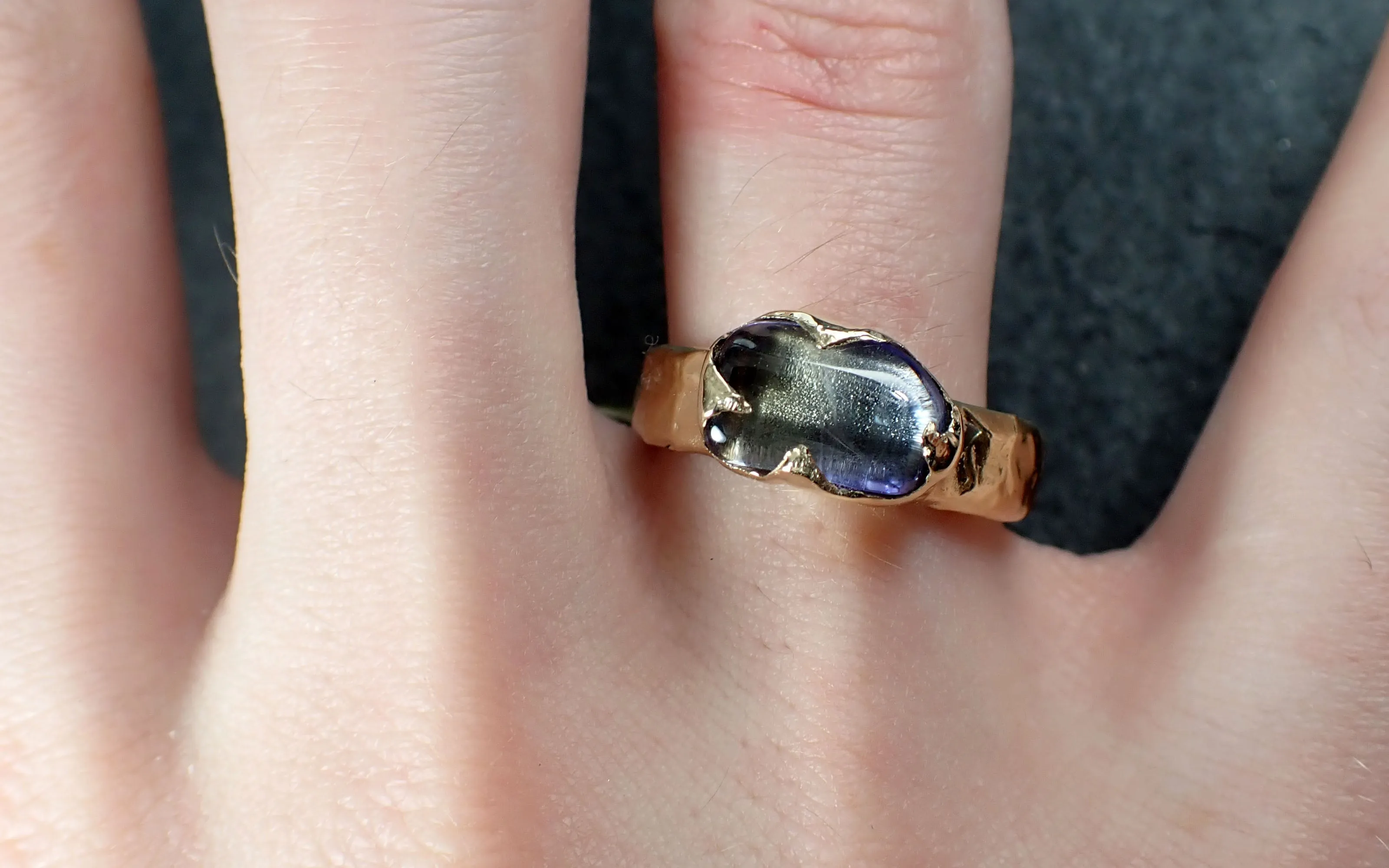 Tanzanite tumbled blue green 14k Rose gold Solitaire gemstone ring 2941
