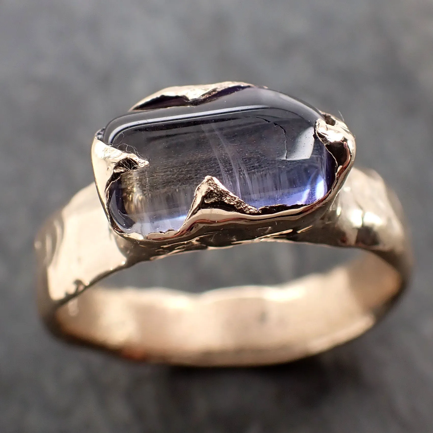 Tanzanite tumbled blue green 14k Rose gold Solitaire gemstone ring 2941