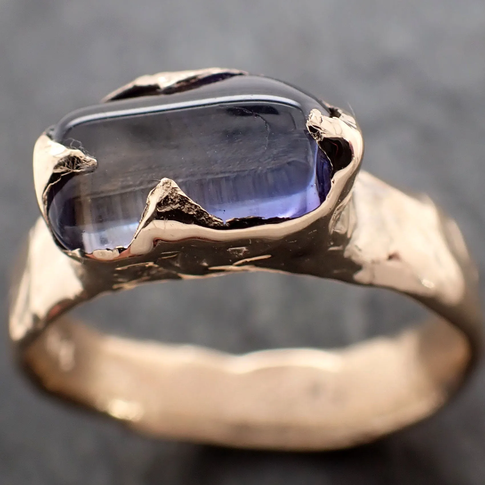 Tanzanite tumbled blue green 14k Rose gold Solitaire gemstone ring 2941