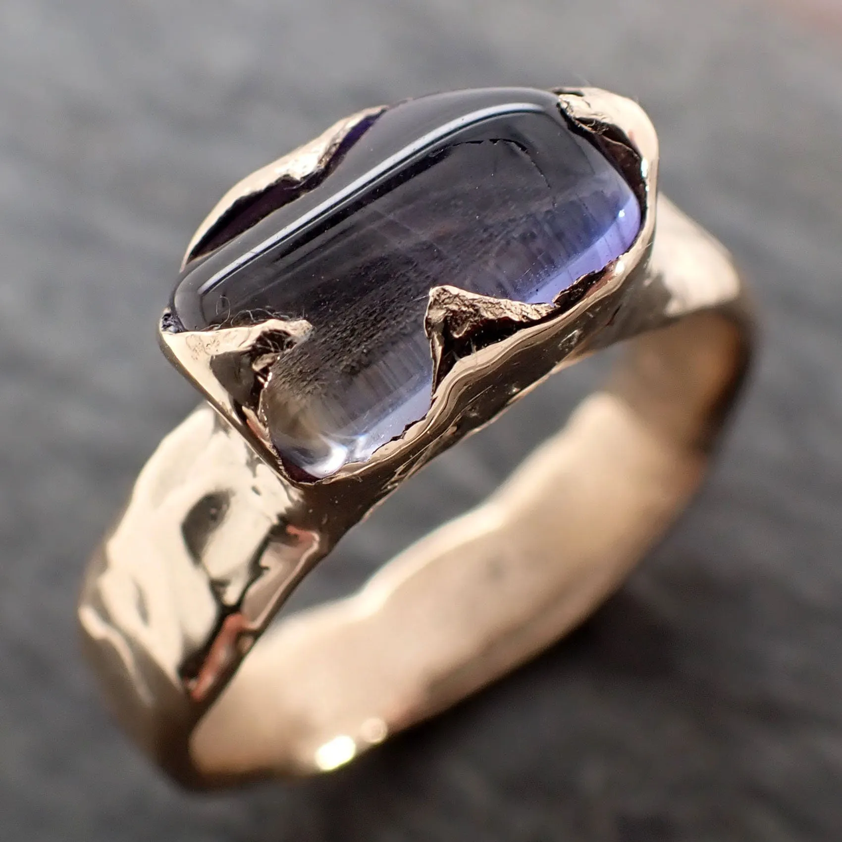 Tanzanite tumbled blue green 14k Rose gold Solitaire gemstone ring 2941