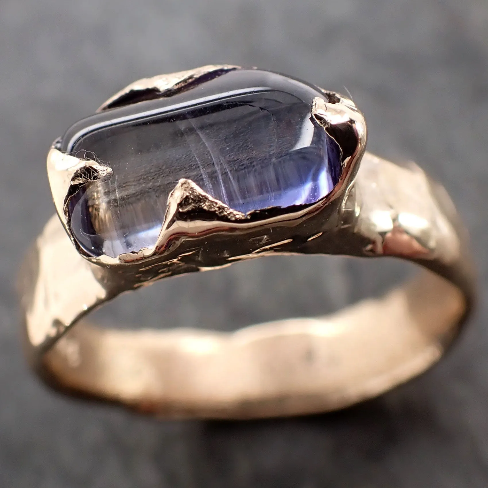 Tanzanite tumbled blue green 14k Rose gold Solitaire gemstone ring 2941