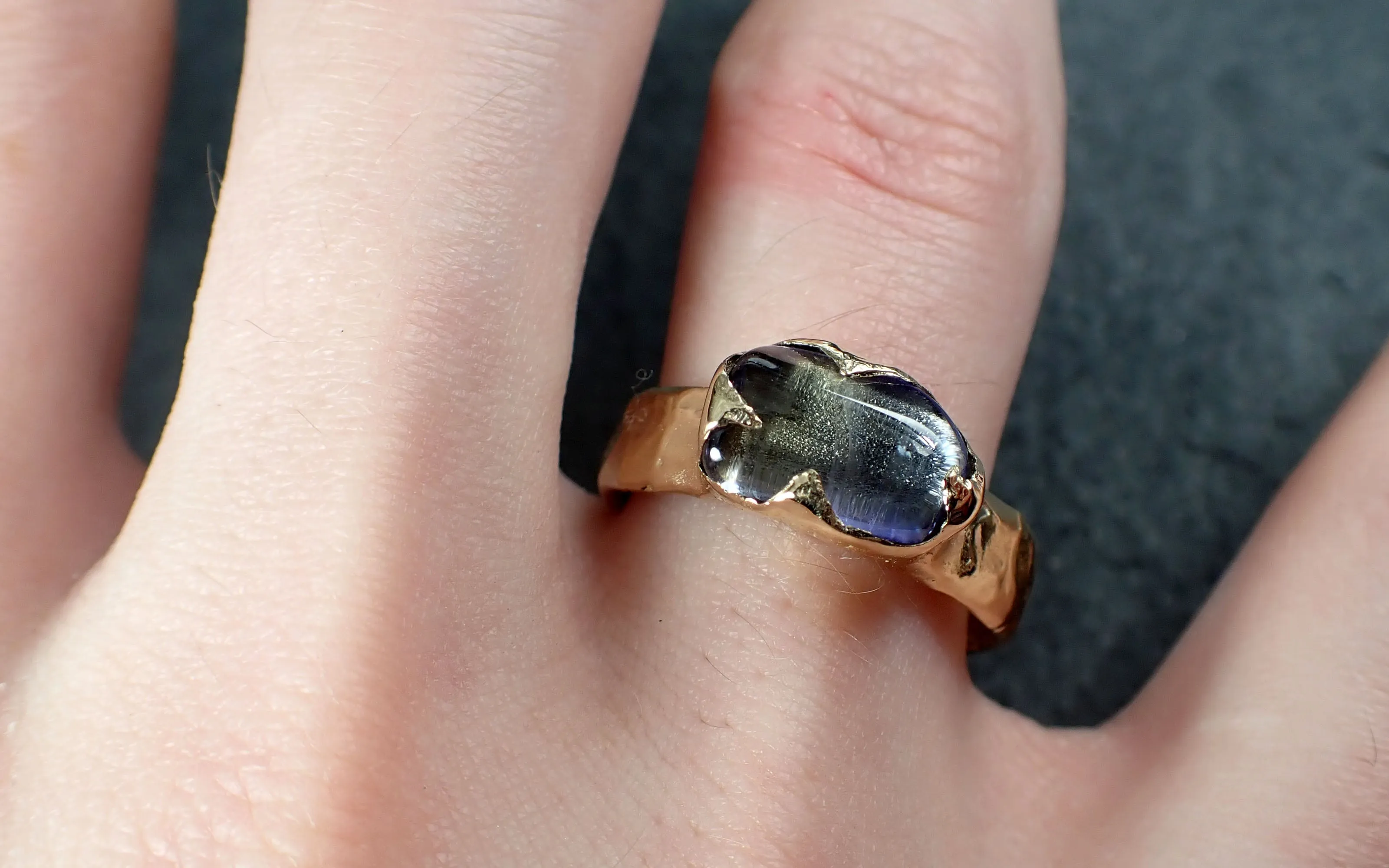 Tanzanite tumbled blue green 14k Rose gold Solitaire gemstone ring 2941