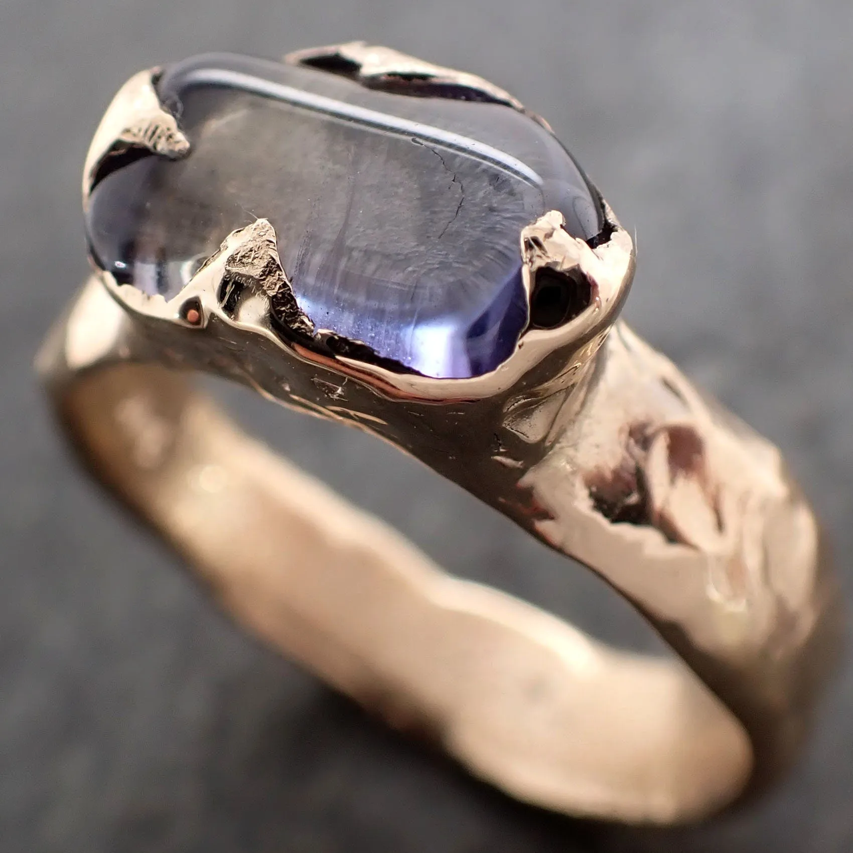 Tanzanite tumbled blue green 14k Rose gold Solitaire gemstone ring 2941