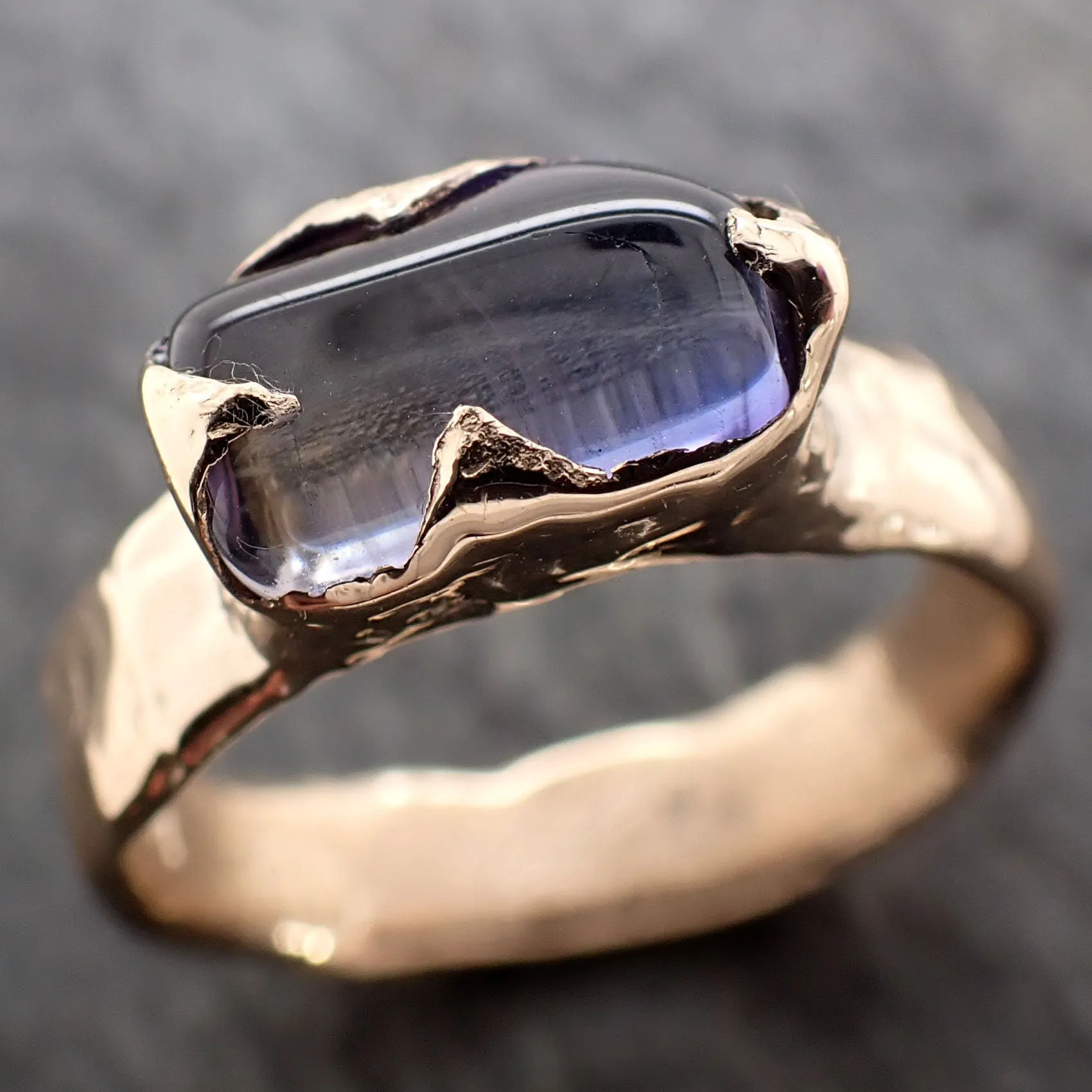 Tanzanite tumbled blue green 14k Rose gold Solitaire gemstone ring 2941