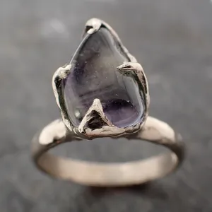 Tanzanite tumbled blue green 14k white gold Solitaire gemstone ring 3012