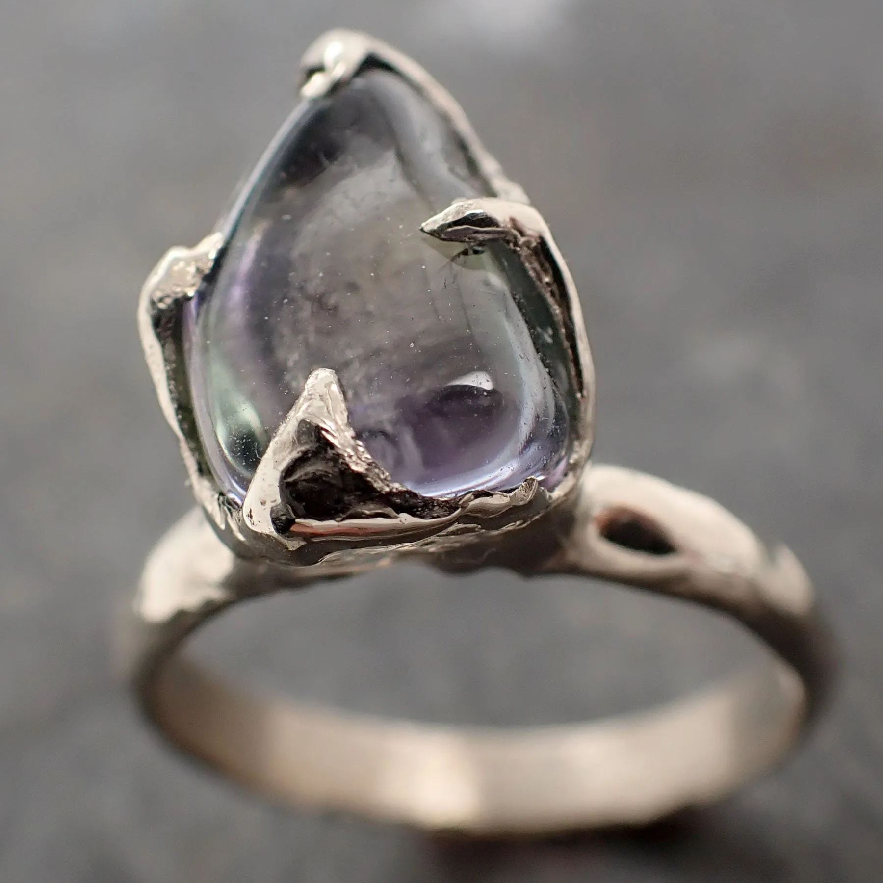 Tanzanite tumbled blue green 14k white gold Solitaire gemstone ring 3012