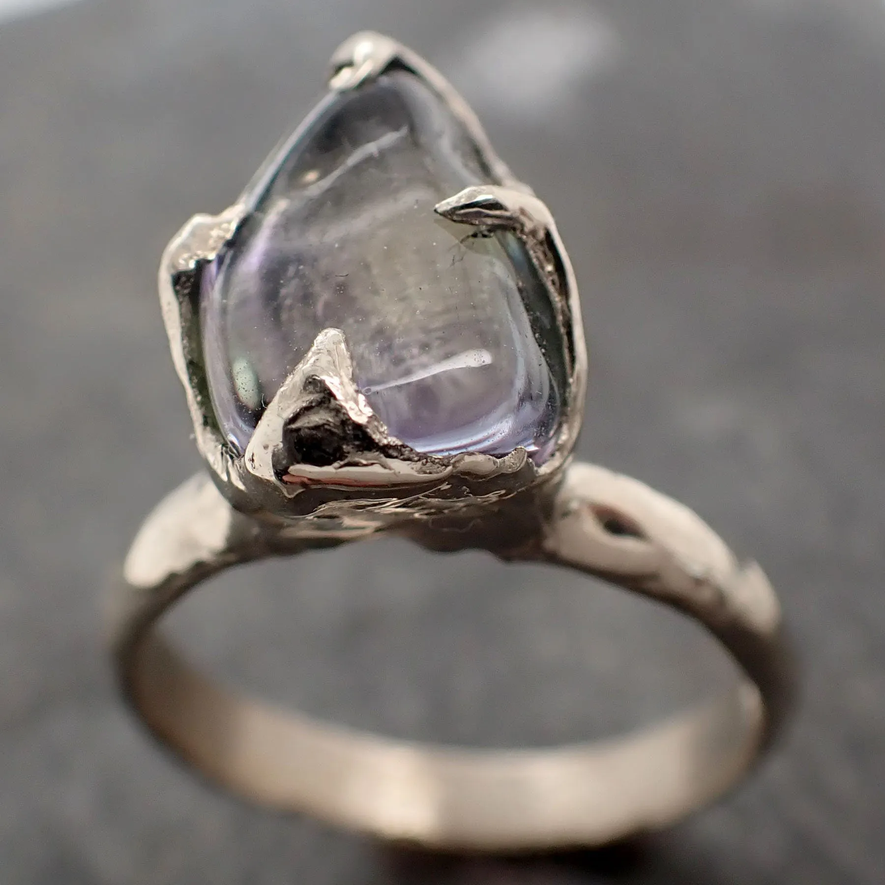 Tanzanite tumbled blue green 14k white gold Solitaire gemstone ring 3012