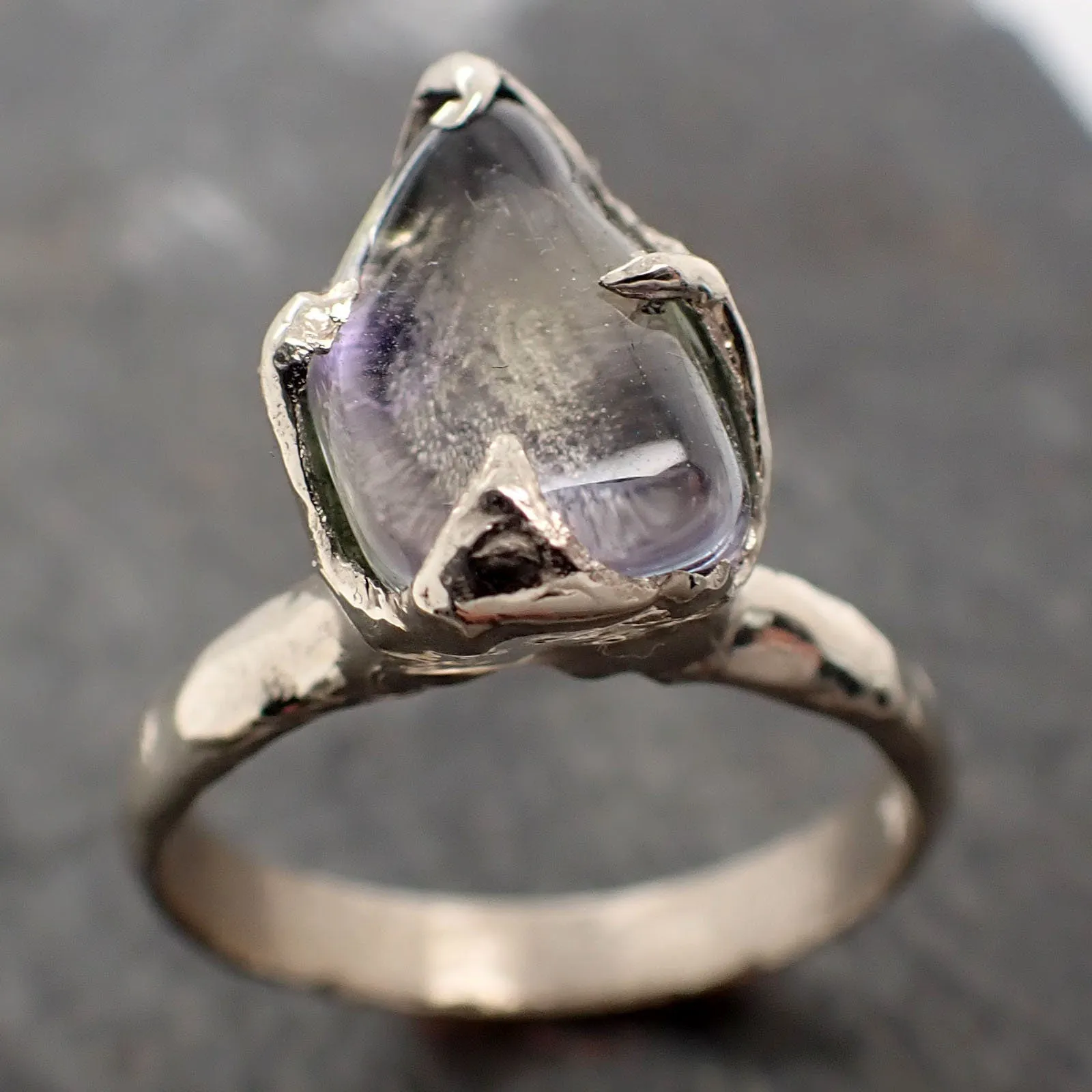 Tanzanite tumbled blue green 14k white gold Solitaire gemstone ring 3012