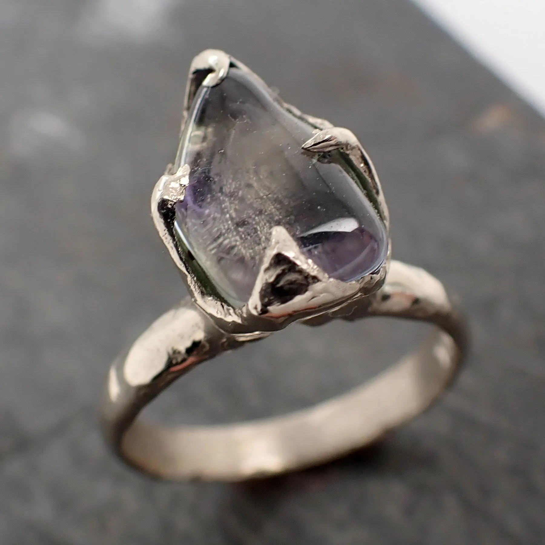 Tanzanite tumbled blue green 14k white gold Solitaire gemstone ring 3012