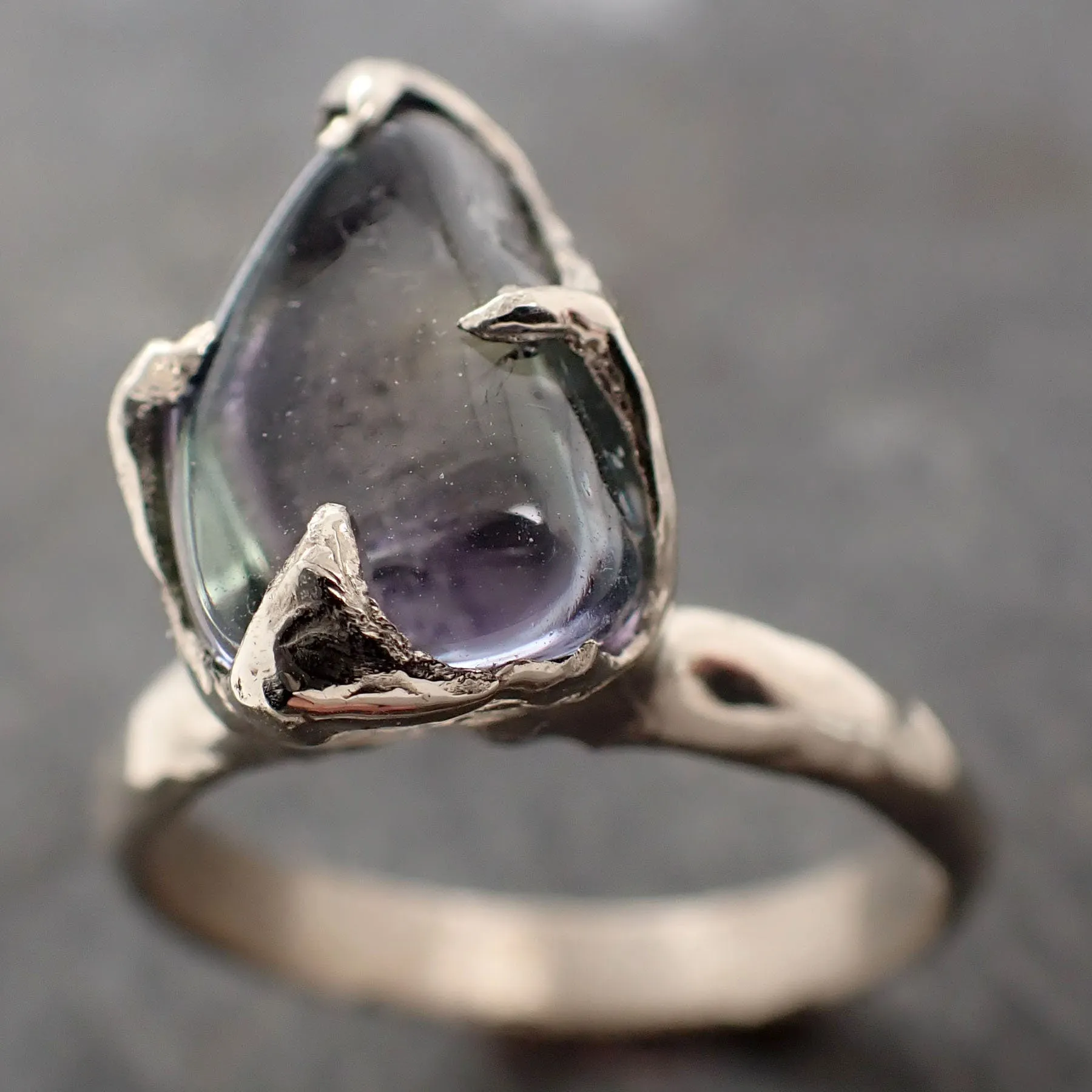 Tanzanite tumbled blue green 14k white gold Solitaire gemstone ring 3012