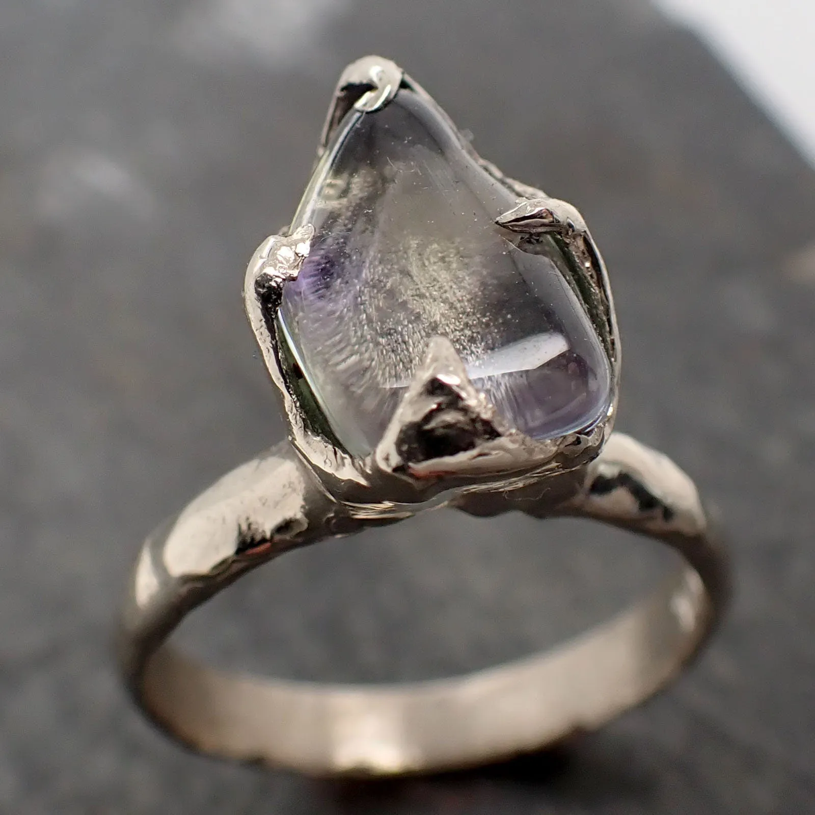 Tanzanite tumbled blue green 14k white gold Solitaire gemstone ring 3012