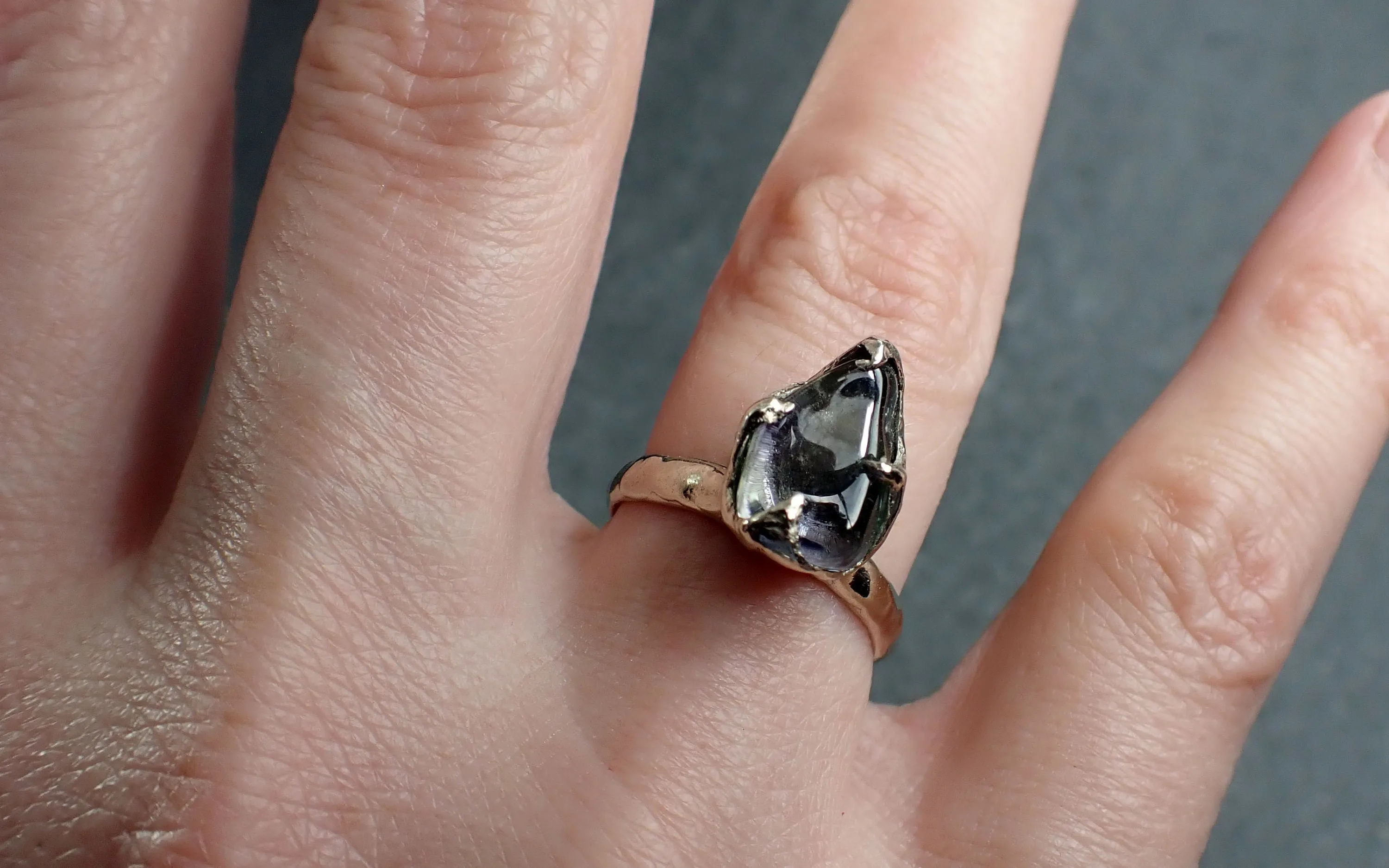 Tanzanite tumbled blue green 14k white gold Solitaire gemstone ring 3012