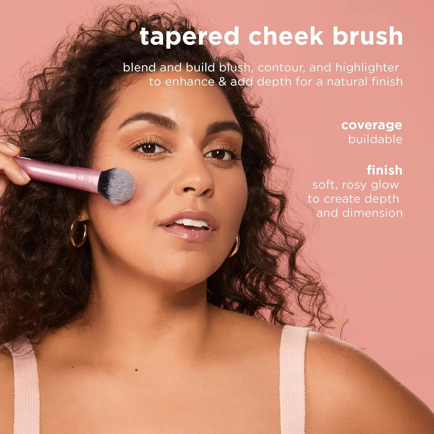 Tapered Cheek Makeup Brush, for Blush, Highlighter, Loose, or Pressed Powder, Blush Brush with Synthetic Bristles, Precise Makeup Application, Aluminum Handle, Cruelty Free, 1 Count