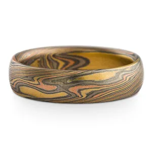 Terra Mokume Gane Ring or Wedding Band in Firestorm Palette and Twist Pattern
