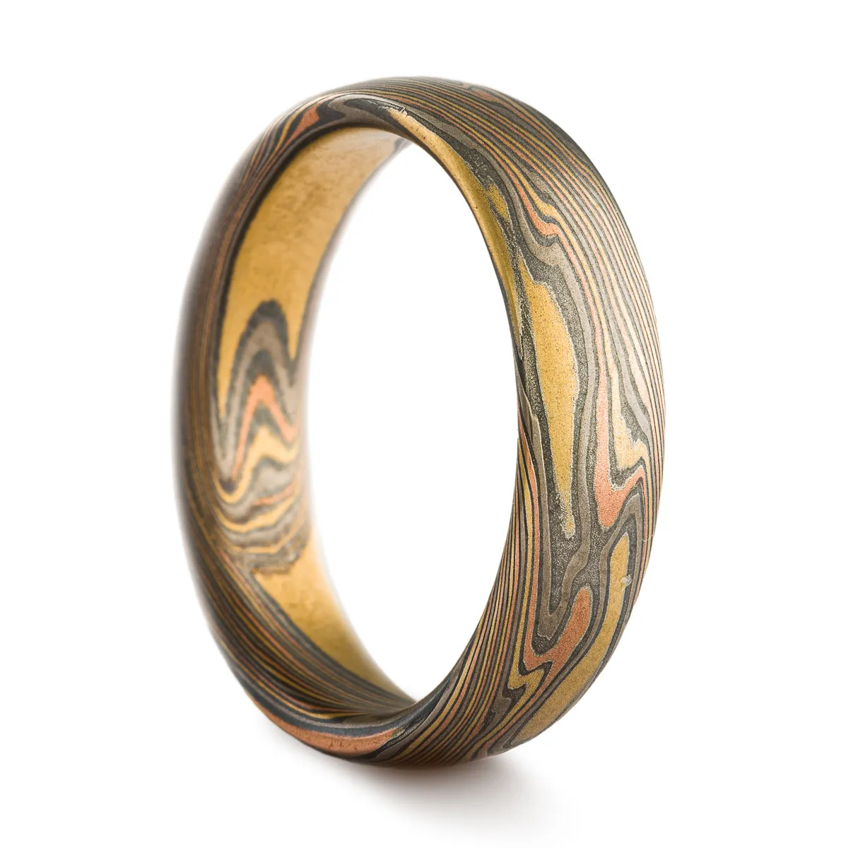 Terra Mokume Gane Ring or Wedding Band in Firestorm Palette and Twist Pattern