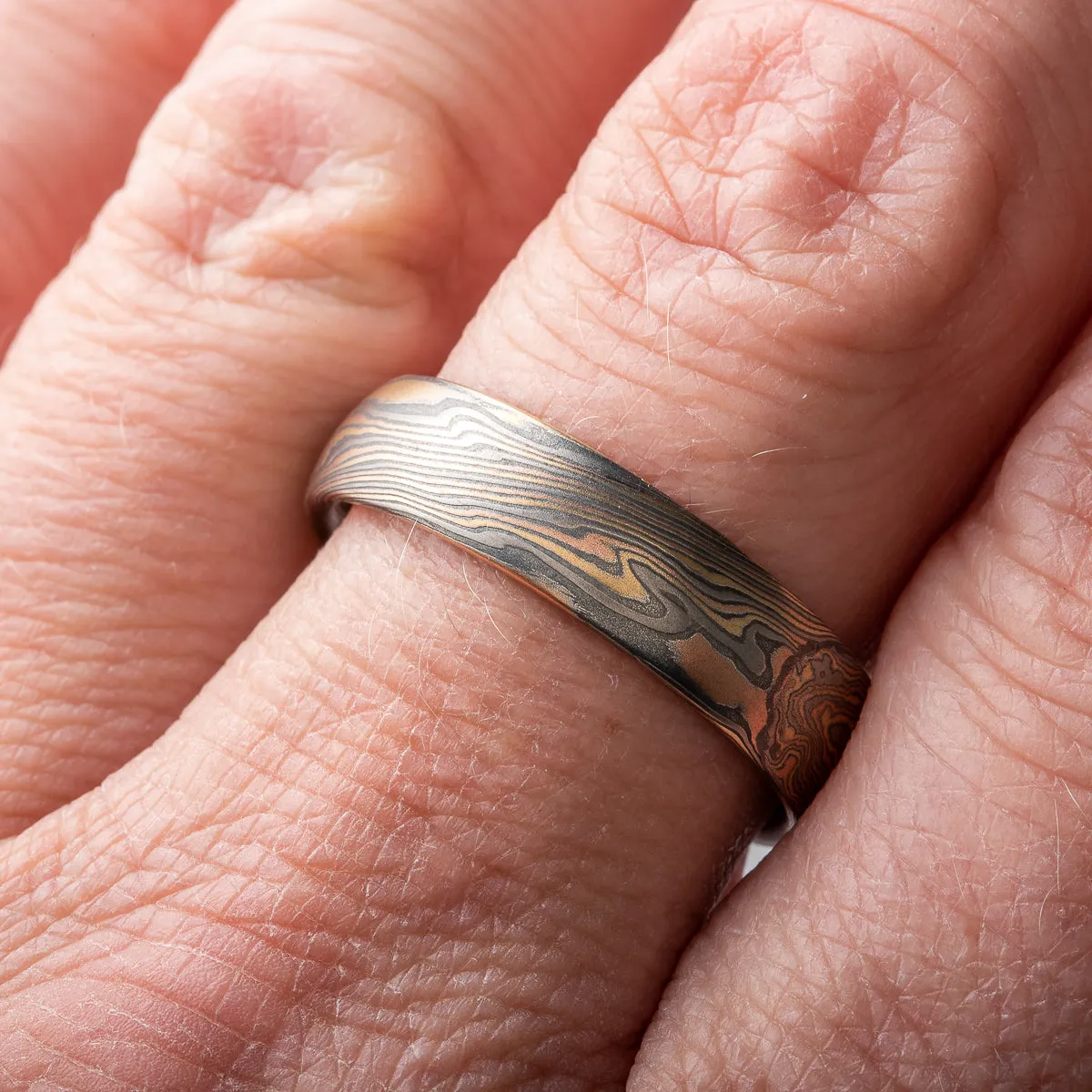 Terra Mokume Gane Ring or Wedding Band in Firestorm Palette and Twist Pattern