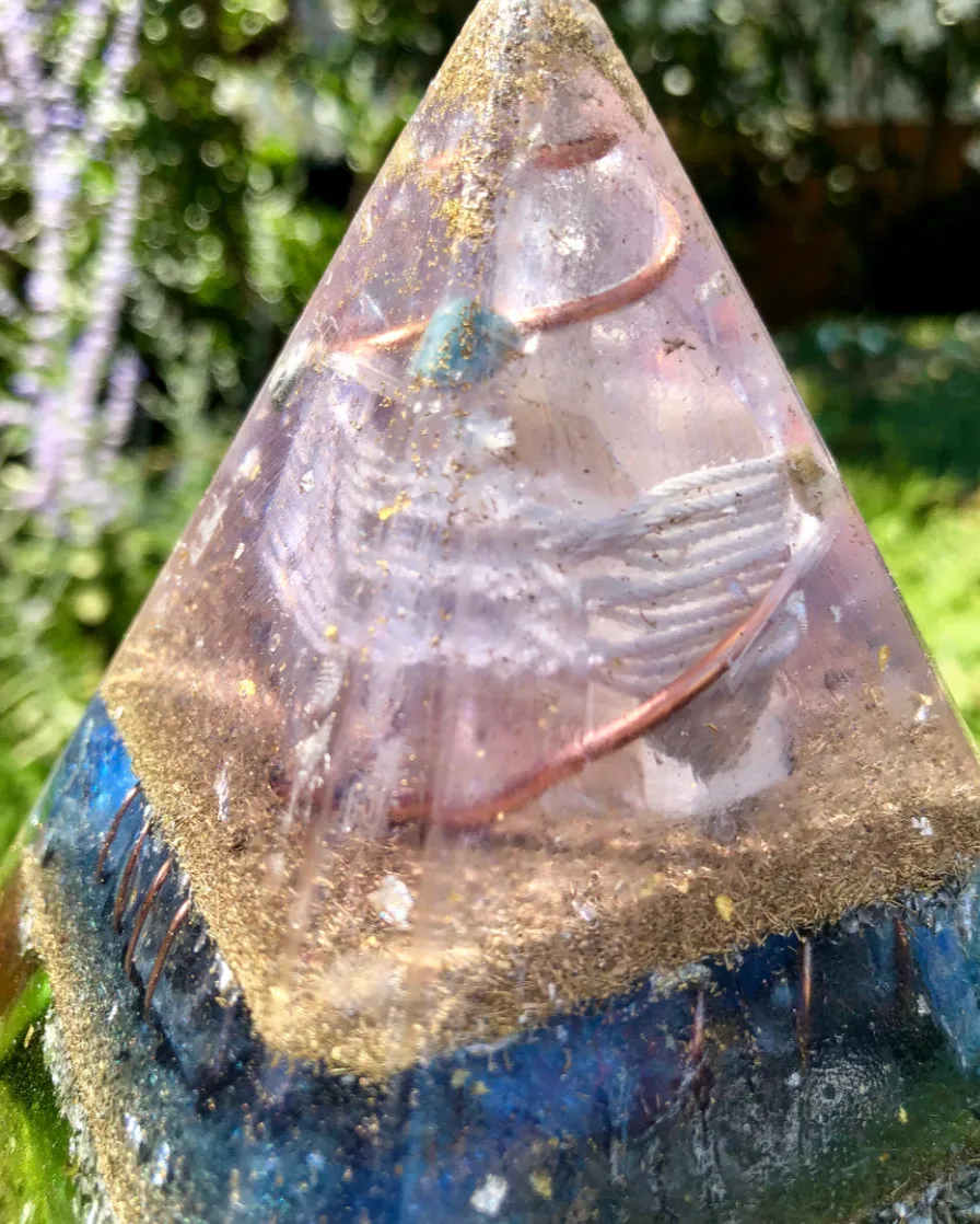 The "Nubian Chakra Equalizer Mini-Chembuster" - 6 lbs, 8 Sided Radionics Orgone Pyramid w/ Tensor Ring & Earth Pipes for grounding