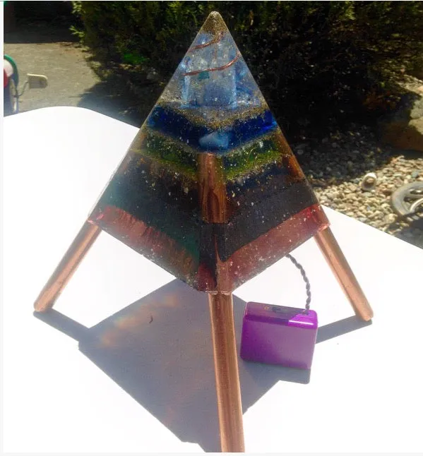 The "Nubian Chakra Equalizer Mini-Chembuster" - 6 lbs, 8 Sided Radionics Orgone Pyramid w/ Tensor Ring & Earth Pipes for grounding
