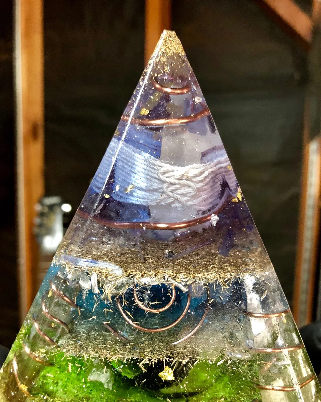 The "Nubian Chakra Equalizer Mini-Chembuster" - 6 lbs, 8 Sided Radionics Orgone Pyramid w/ Tensor Ring & Earth Pipes for grounding