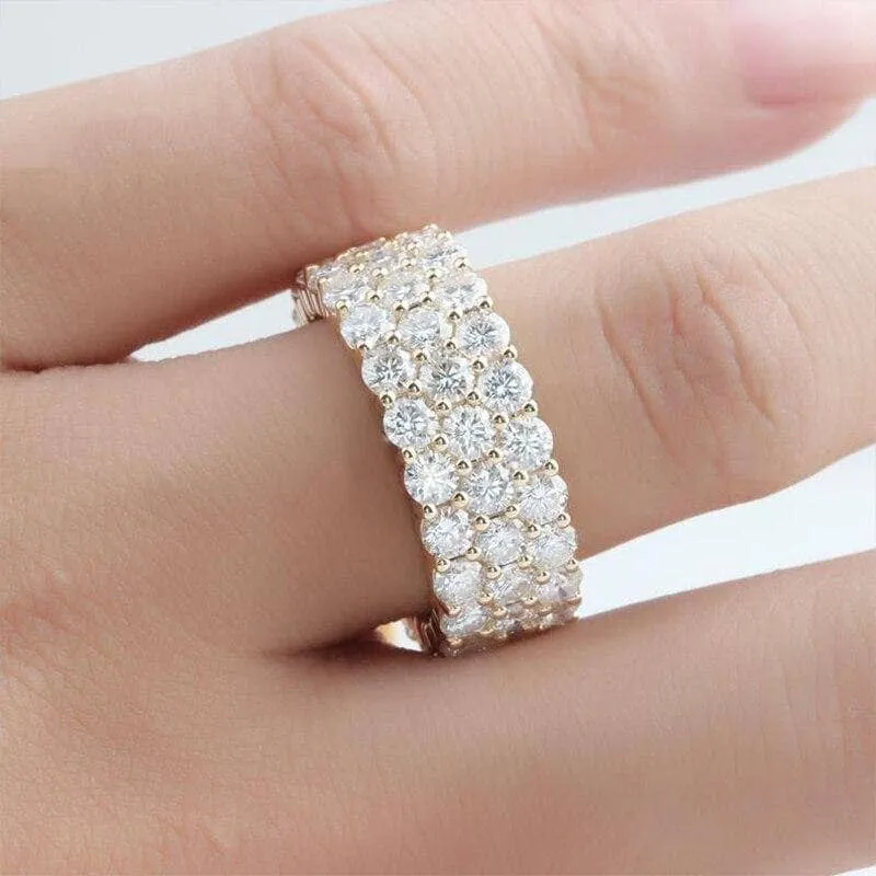 Three Rows 2.5mm Diamond Full Eternity Wedding Band
