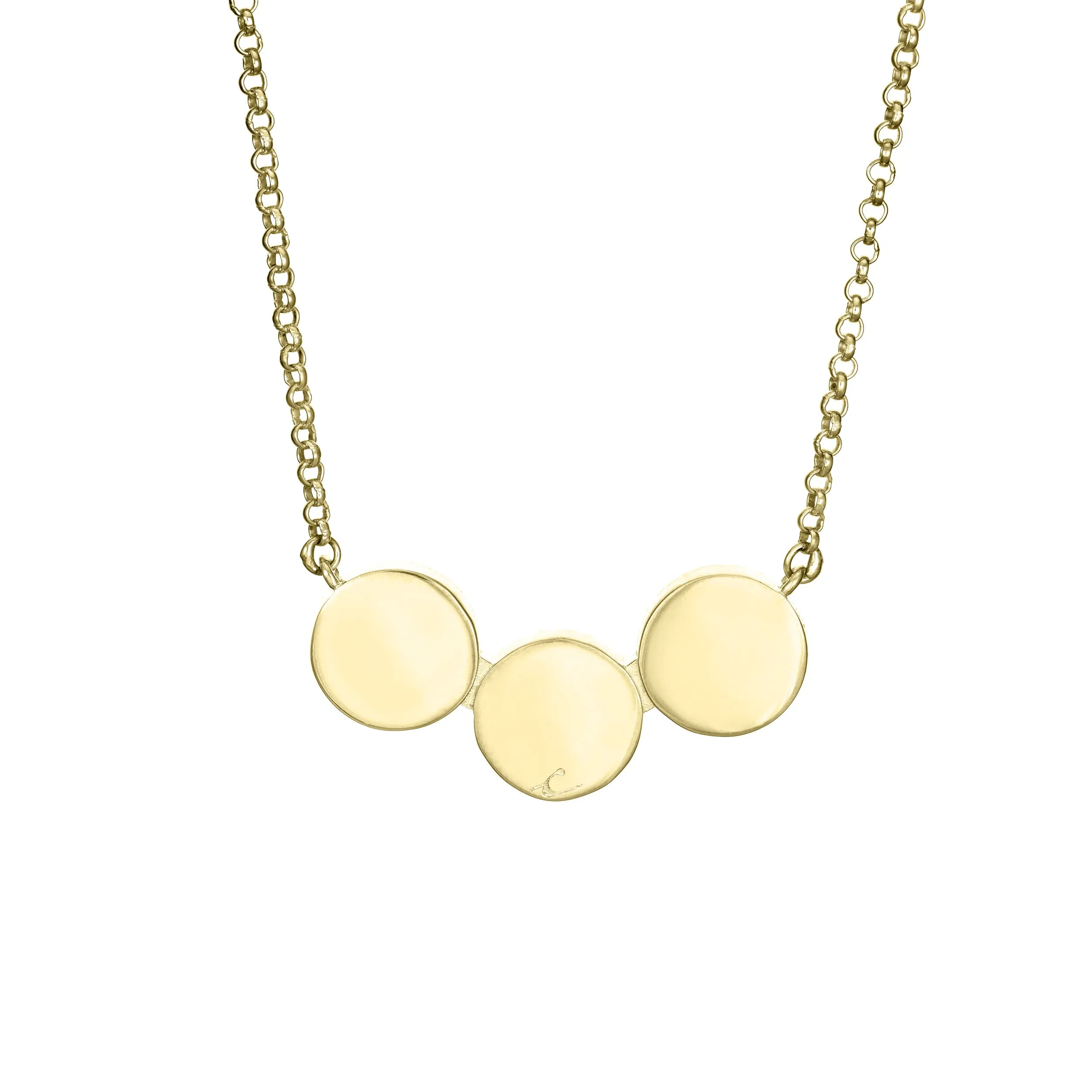 Three Setting Chevron Cremation Necklace in 14K Yellow Gold