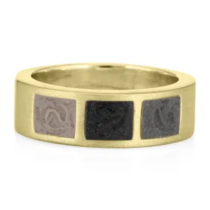 Three Setting Classic Band Cremation Ring in 14K Yellow Gold