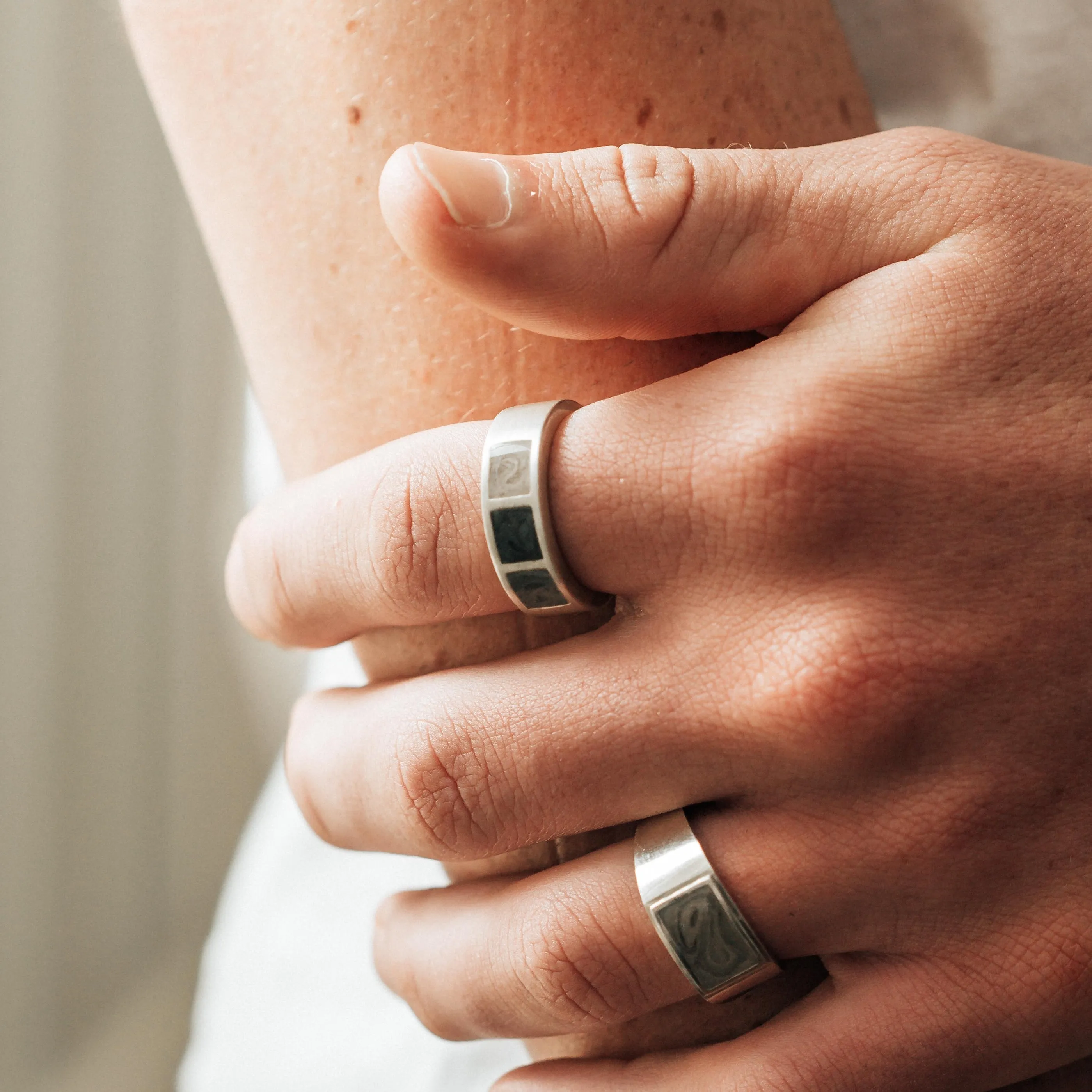 Three Setting Classic Band Cremation Ring in Sterling Silver