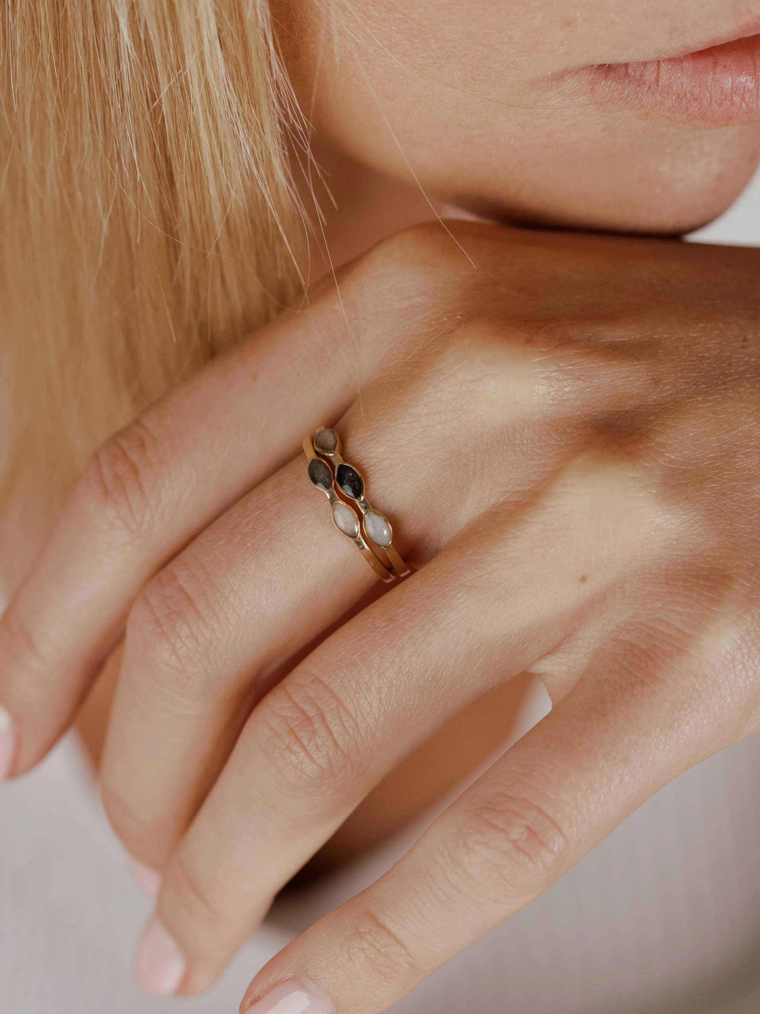 Three Setting Cremation Ring in 14K Yellow Gold