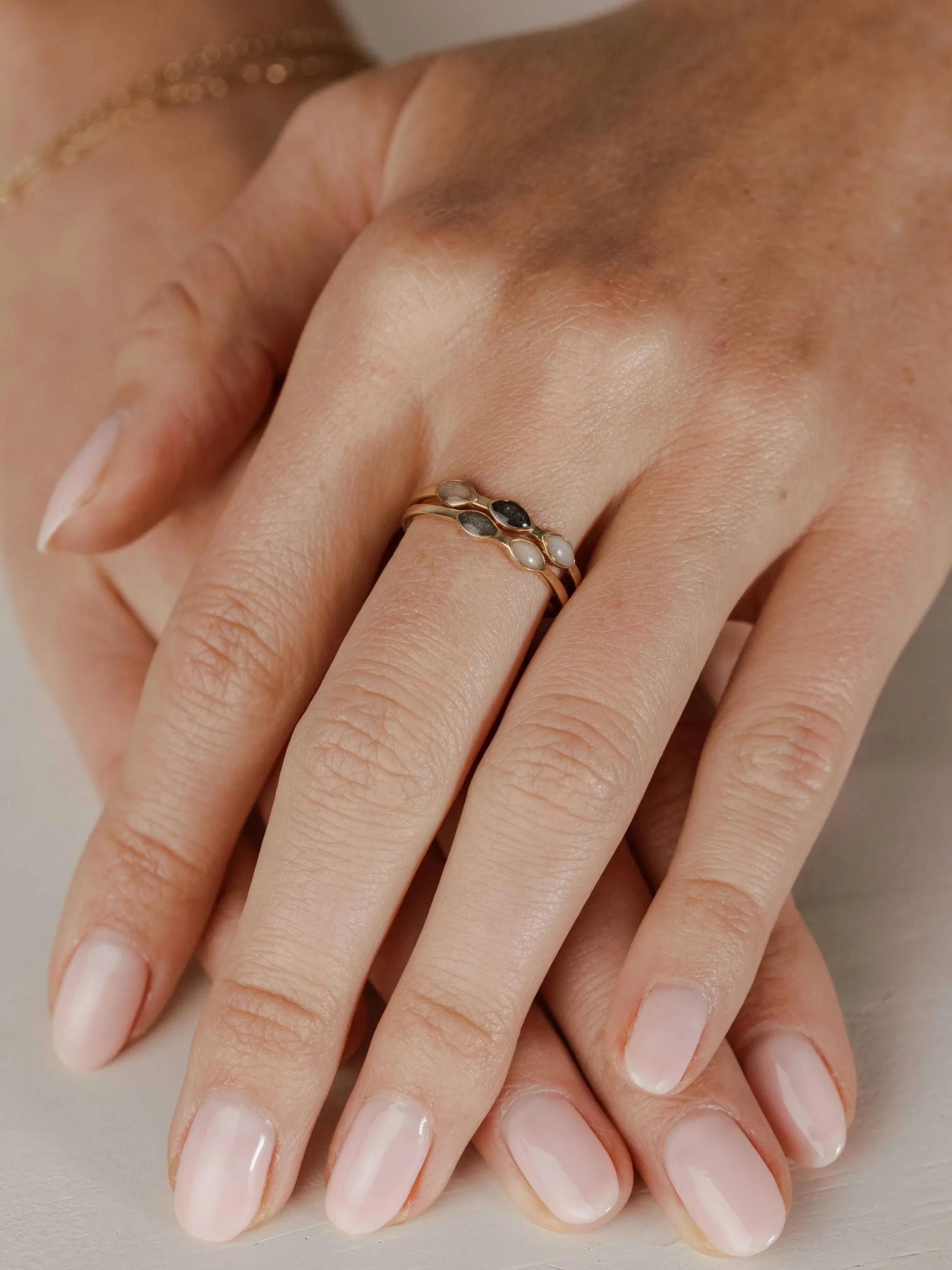 Three Setting Cremation Ring in 14K Yellow Gold