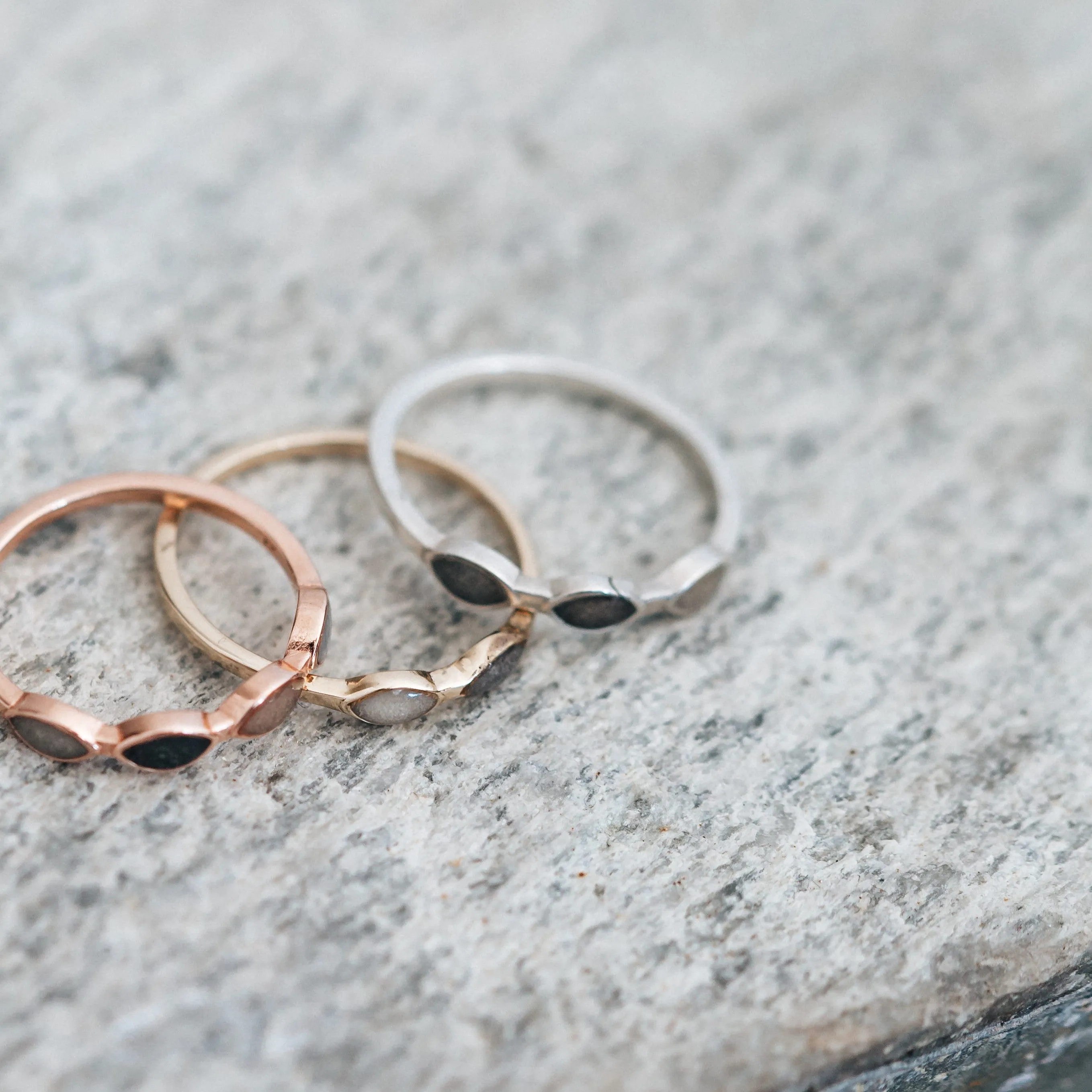 Three Setting Cremation Ring in 14K Yellow Gold