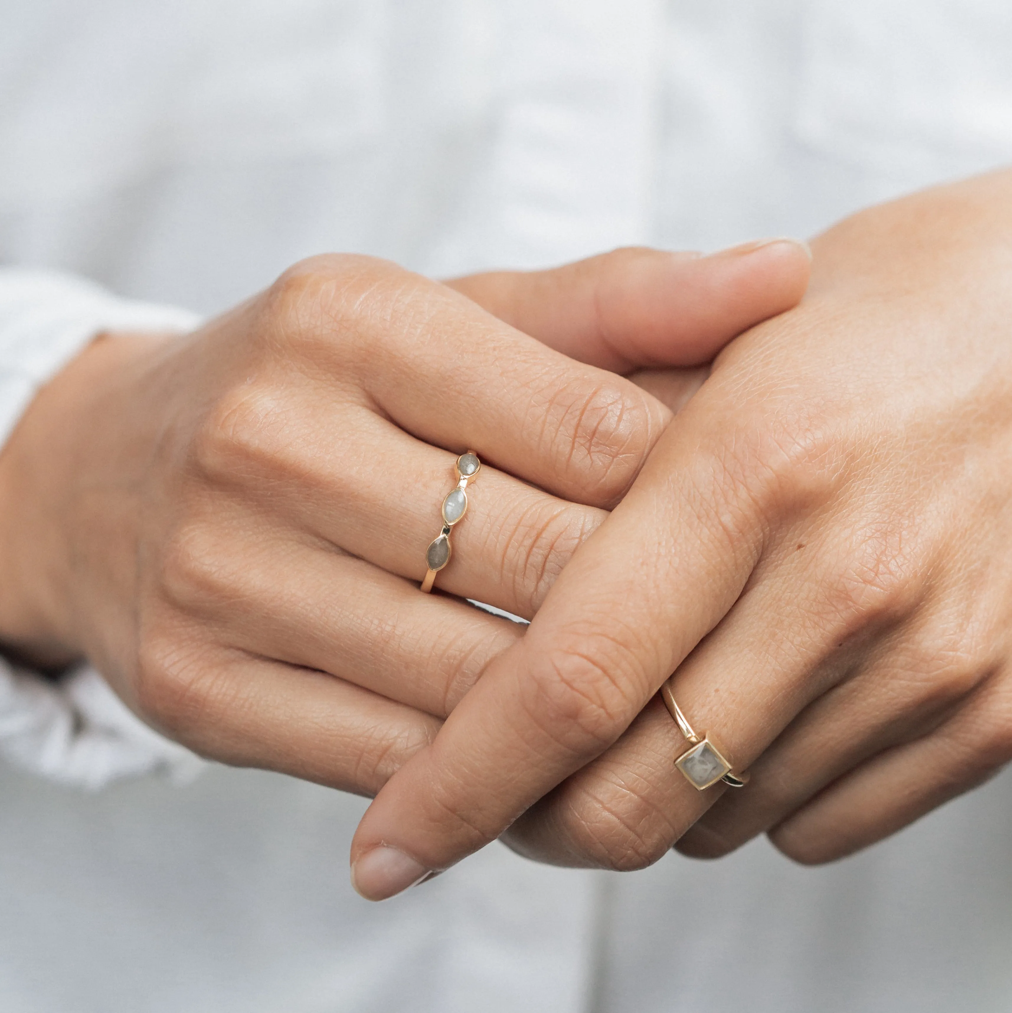 Three Setting Cremation Ring in 14K Yellow Gold