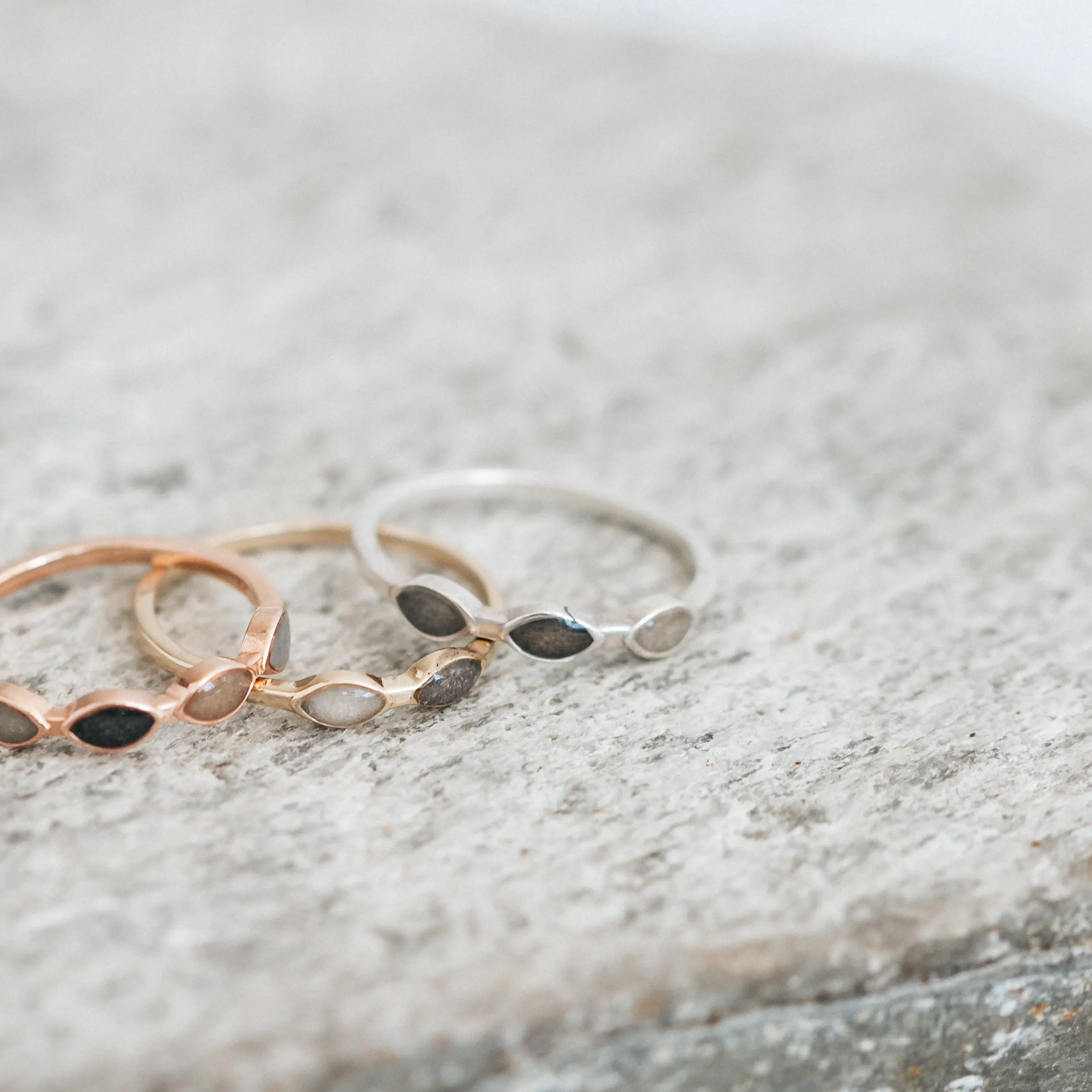 Three Setting Cremation Ring in 14K Yellow Gold
