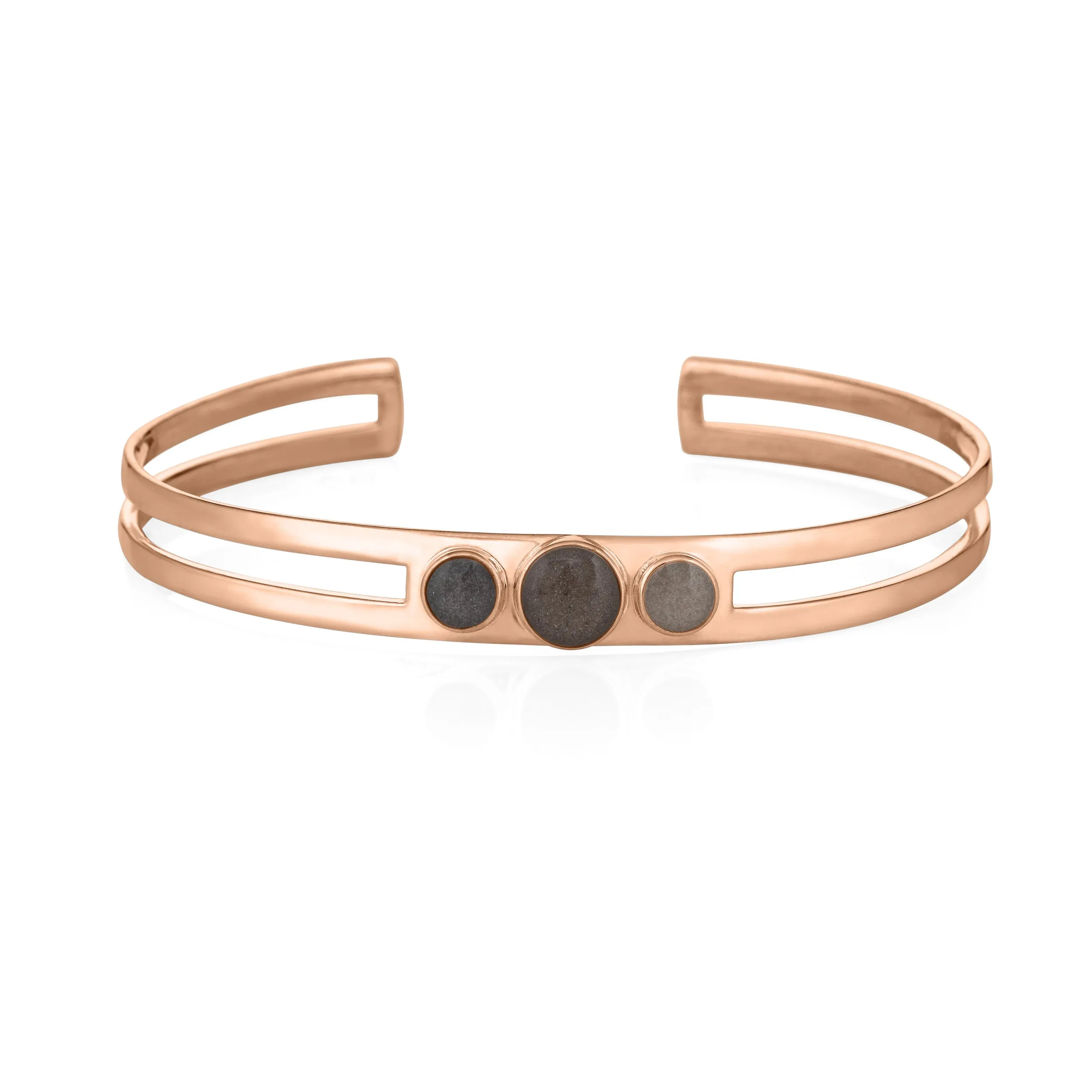 Three Setting Cuff Cremation Bracelet in 14K Rose Gold