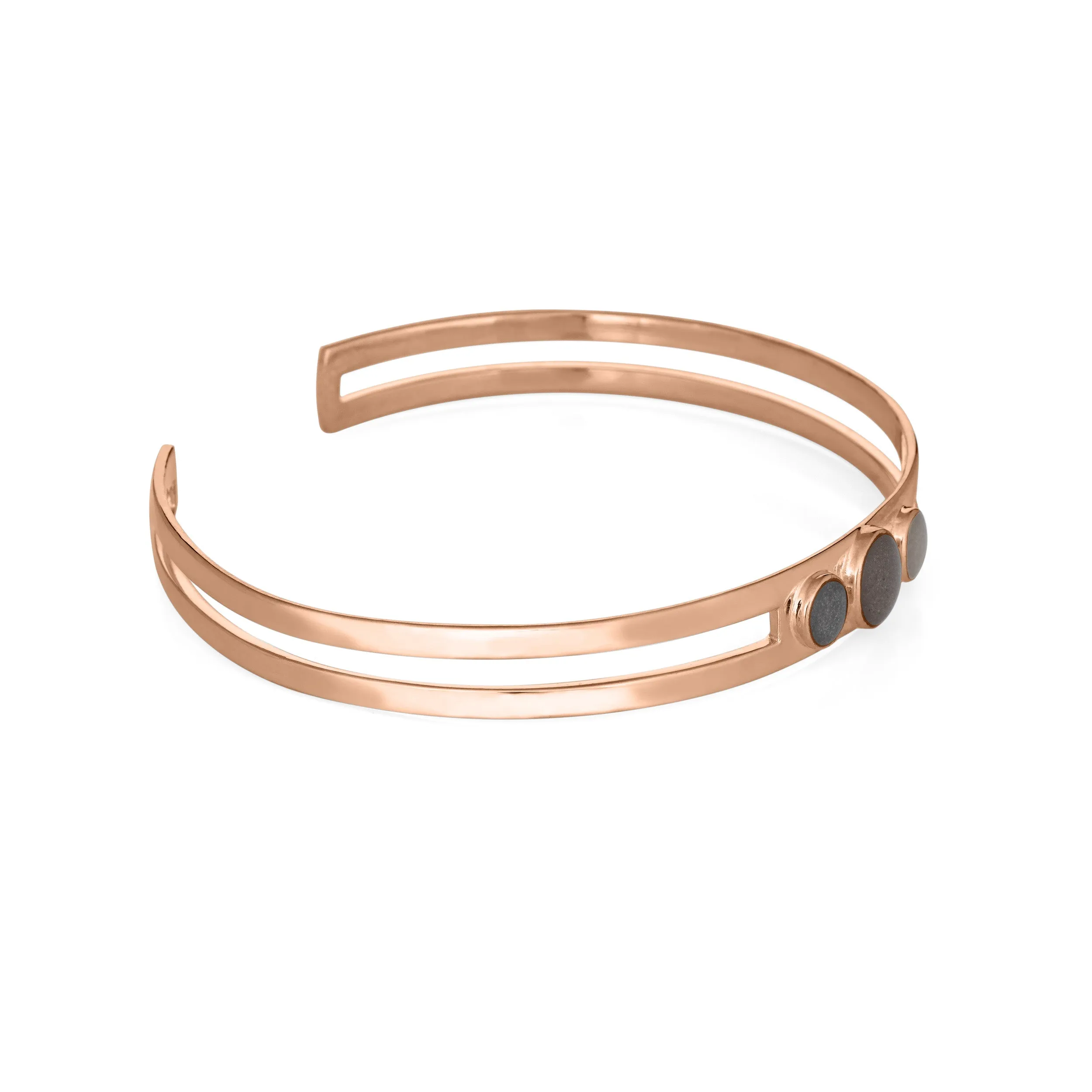 Three Setting Cuff Cremation Bracelet in 14K Rose Gold