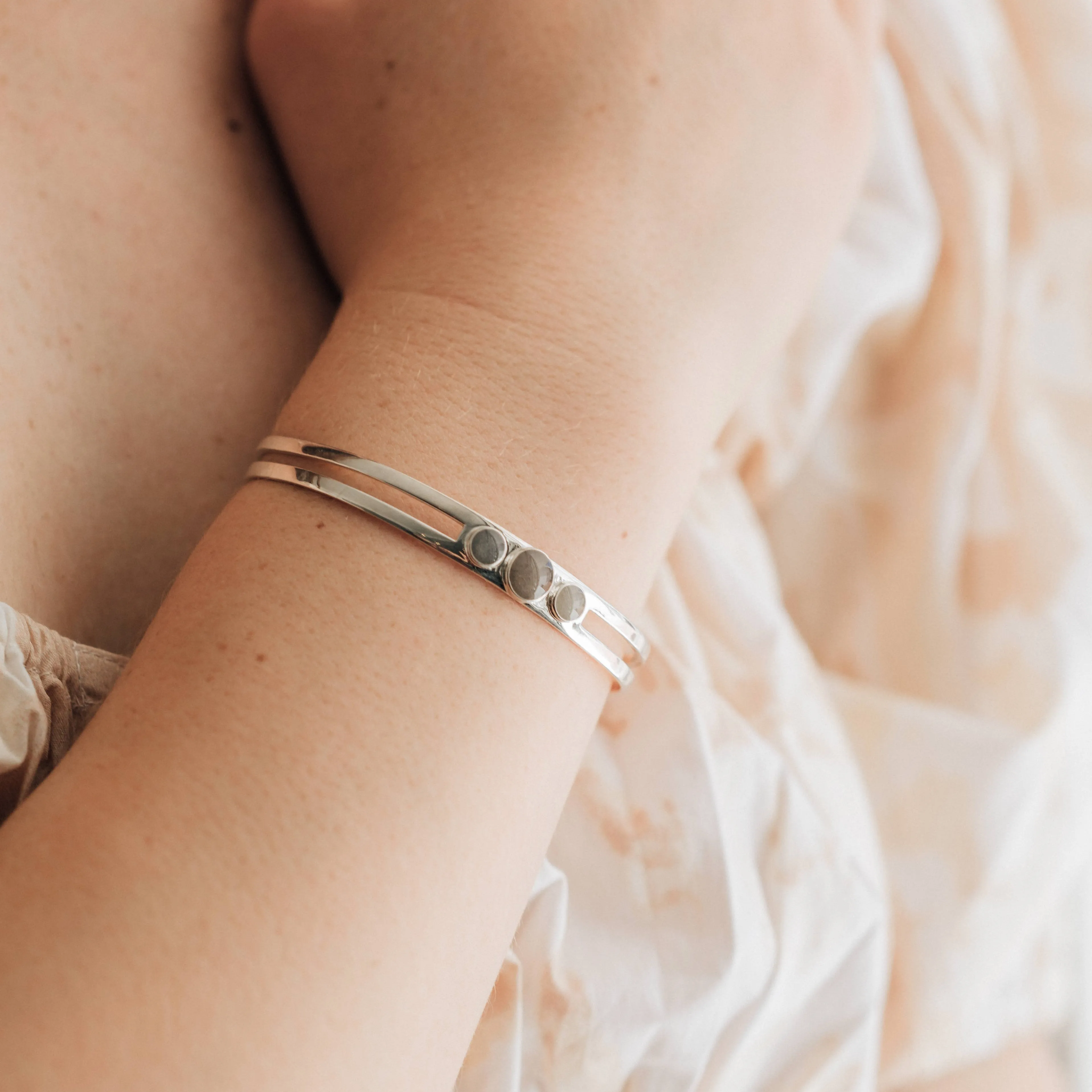 Three Setting Cuff Cremation Bracelet in 14K Rose Gold