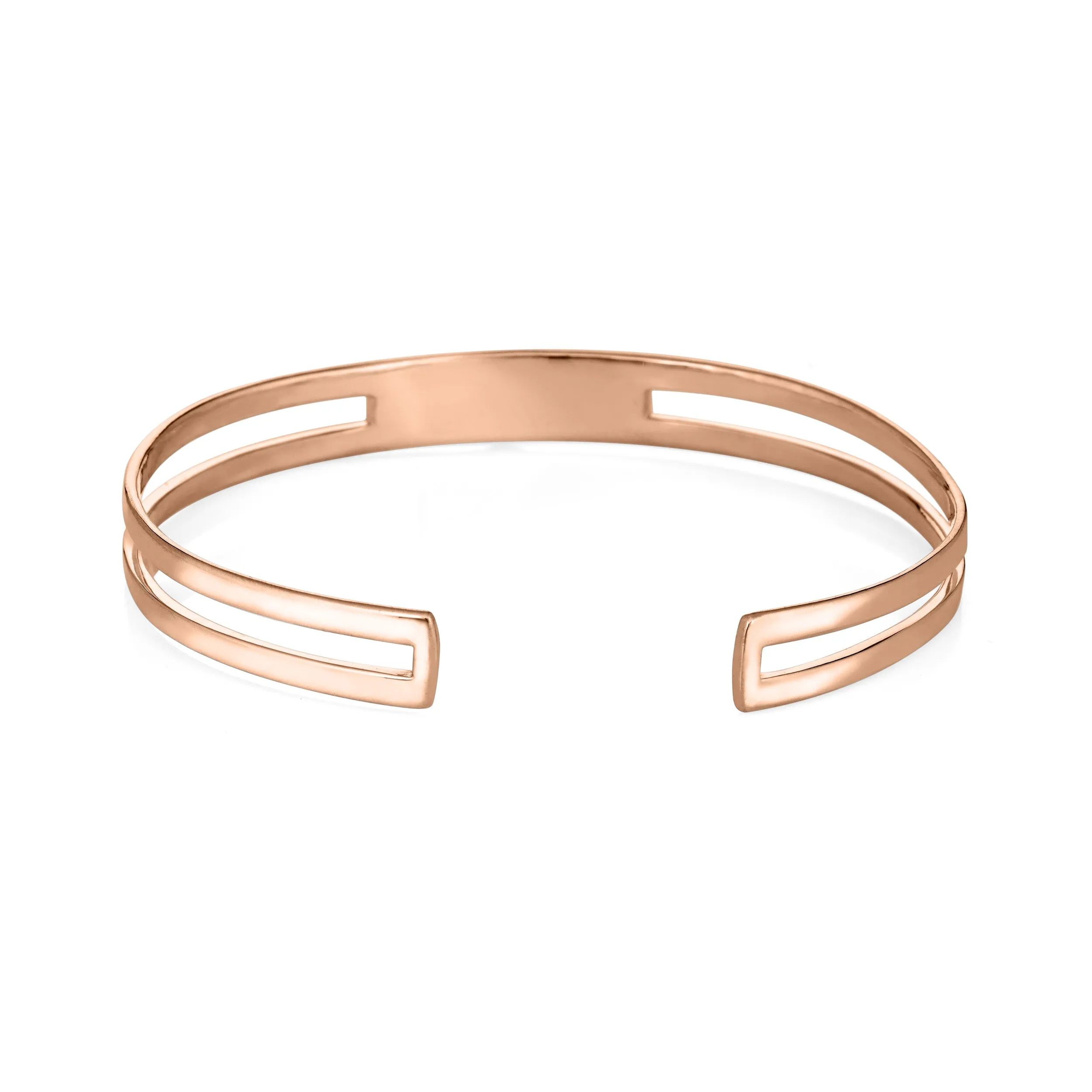 Three Setting Cuff Cremation Bracelet in 14K Rose Gold